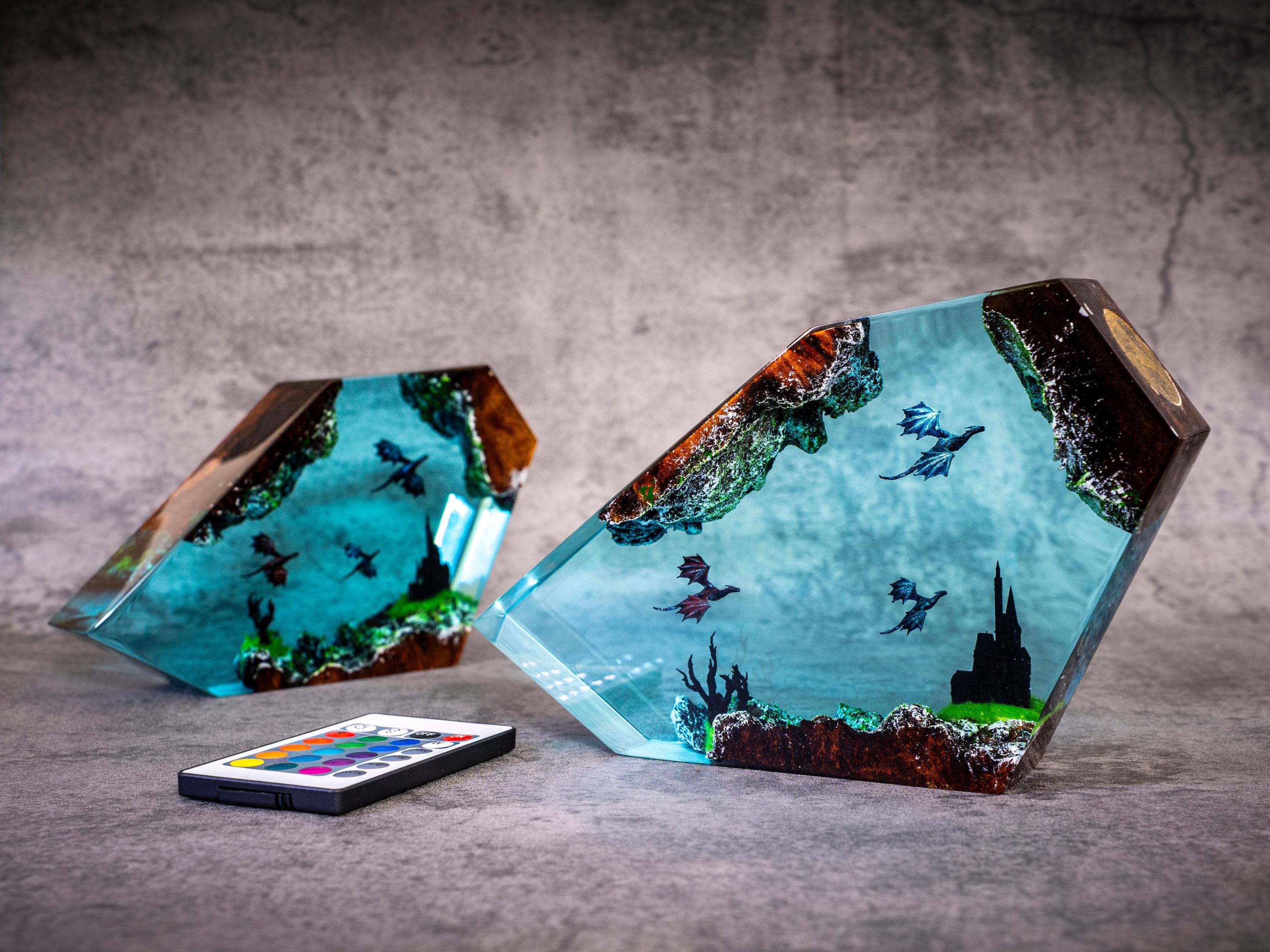 il_fullxfull.6307498870_g2ph Dragons Resin Lamp – Handmade Night Light with Glowing Duo, 3D Dragon Table Lamp, Lighting Home decor, dragon lamp, gift for dad