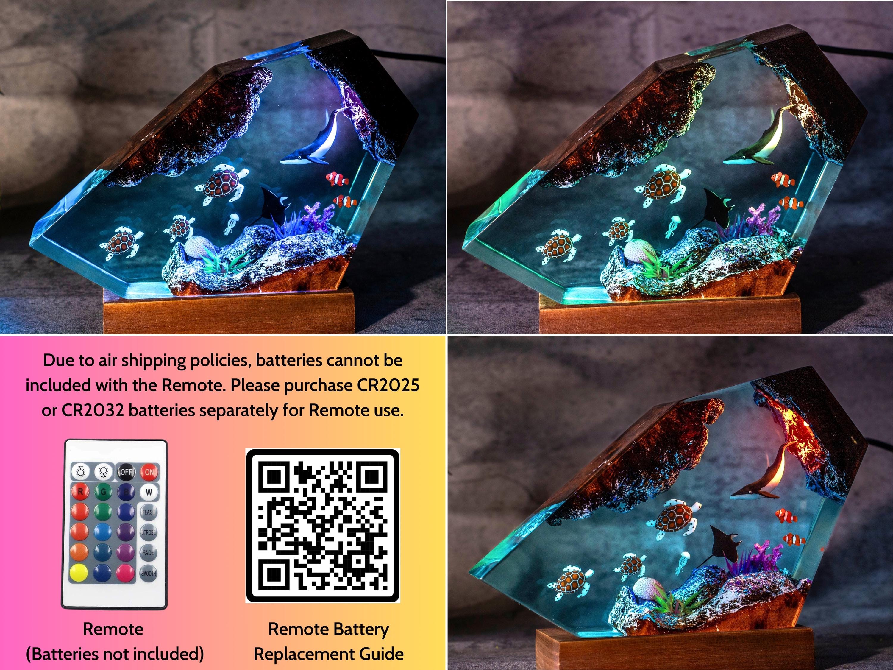 Humpback Whale Resin Ocean Lamp with Sea Turtles – Handmade Night Light with Coral Reef,  Manta Rays – Coastal Decor Gift for Ocean Lovers