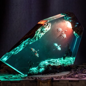 Fire and Ice Dragons Resin Lamp – Handcrafted Night Light, Fantasy Duo Dragon Gift, Custom Room Decor