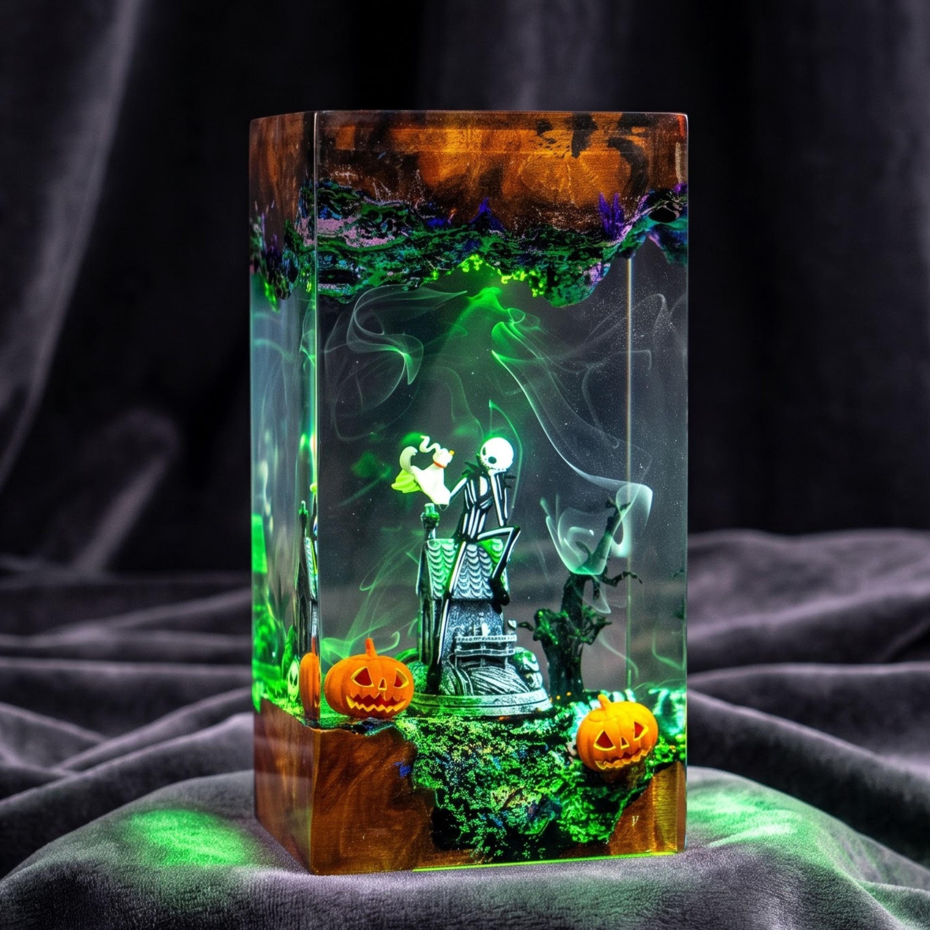ハロウィン ジャック・スケリントン ランプ 　照明　ランプ　エポキシ Halloween Jack Skellington Resin Lamp– Spooky Hand, Bats & Pumpkin