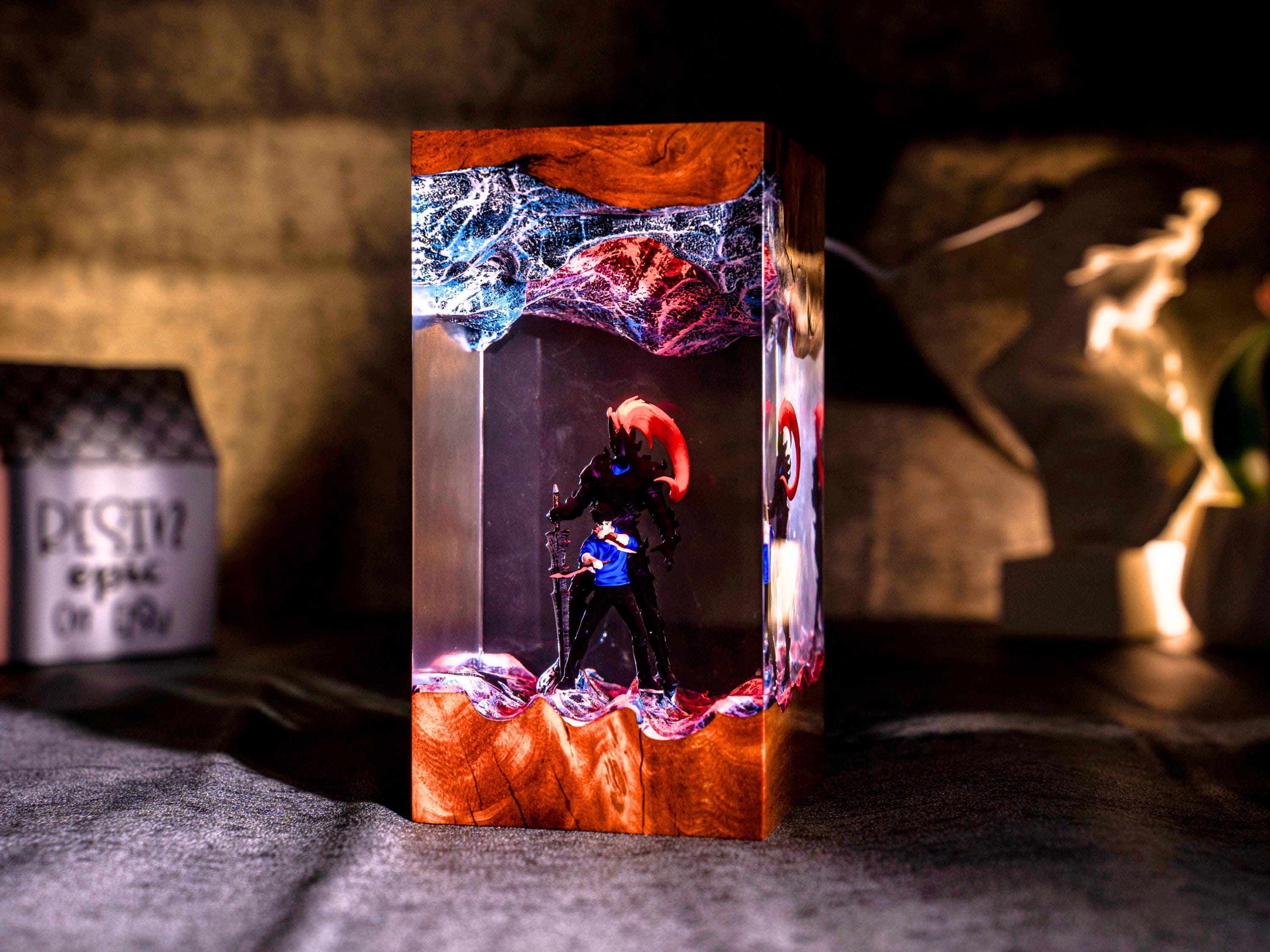 Solo Leveling Shadow Warrior Resin Lamp – Sung Jin-Woo Inspired Epoxy Diorama Night Light
