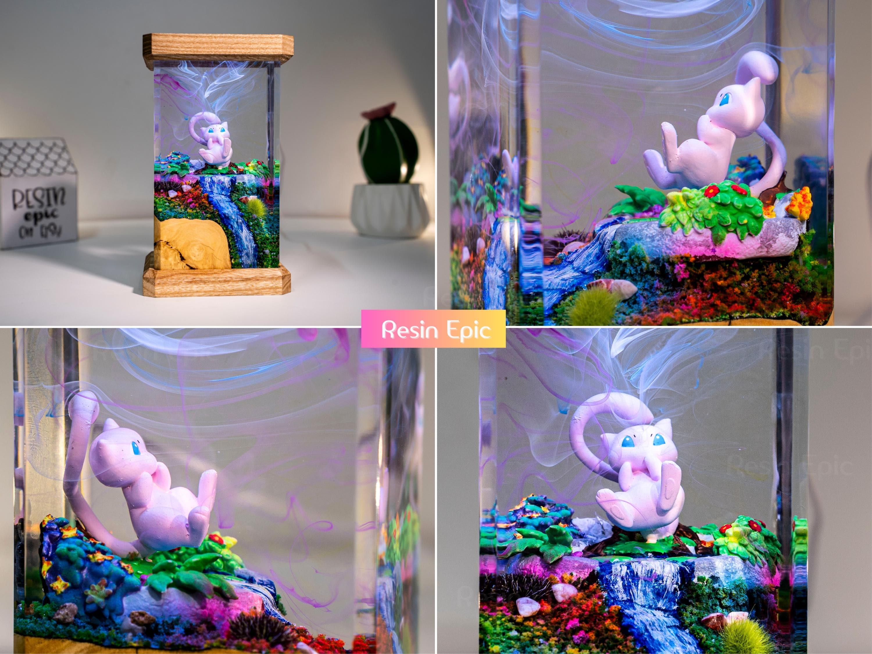 Fantasy Resin Night Light – Custom Diorama Lamp, Whimsical Gift for Kids & Collectors, pokemon resin lamp