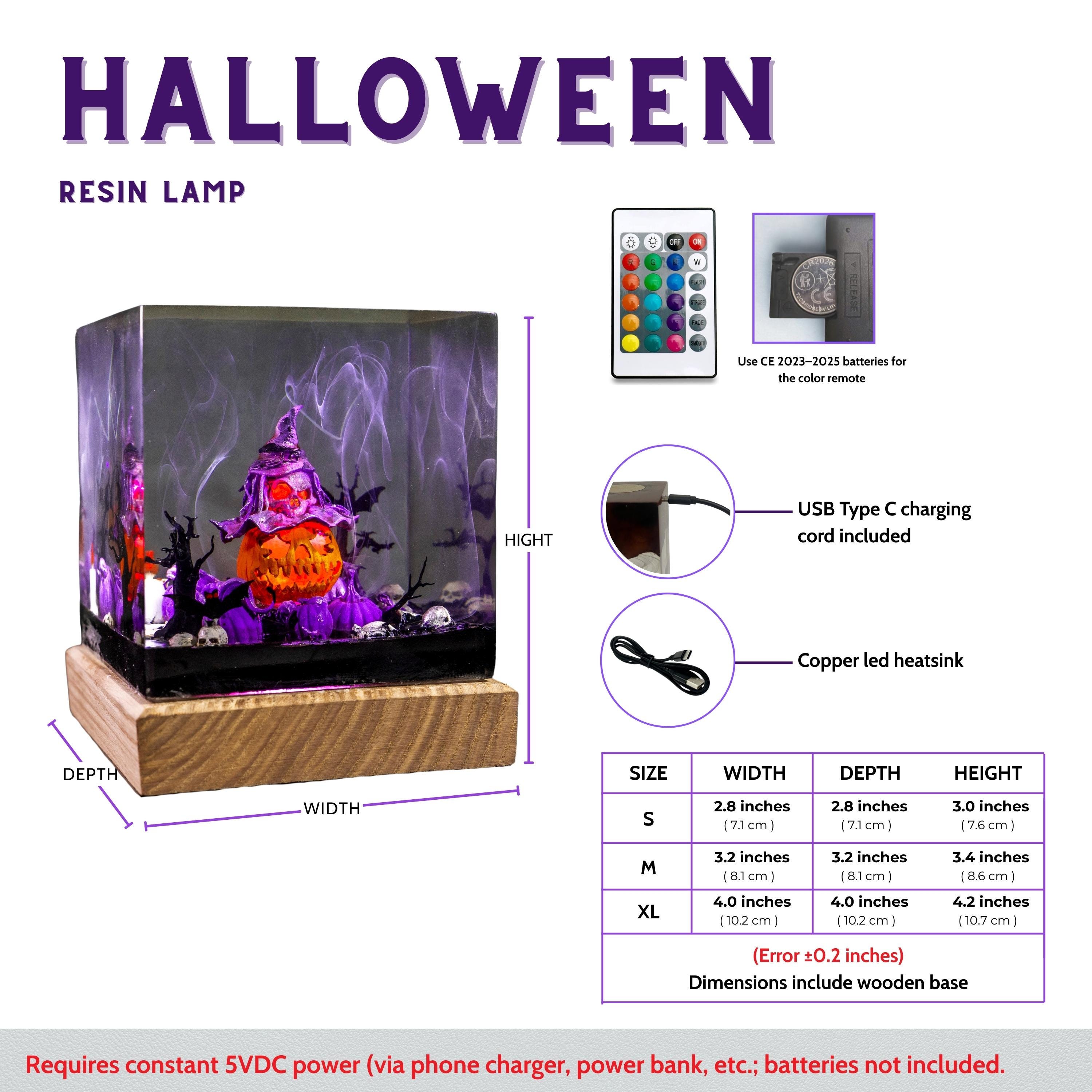 Halloween Resin Epoxy Night Lamp – Spooky Hand, Bats & Pumpkin Gothic Home Decor Light, Halloween light for decor