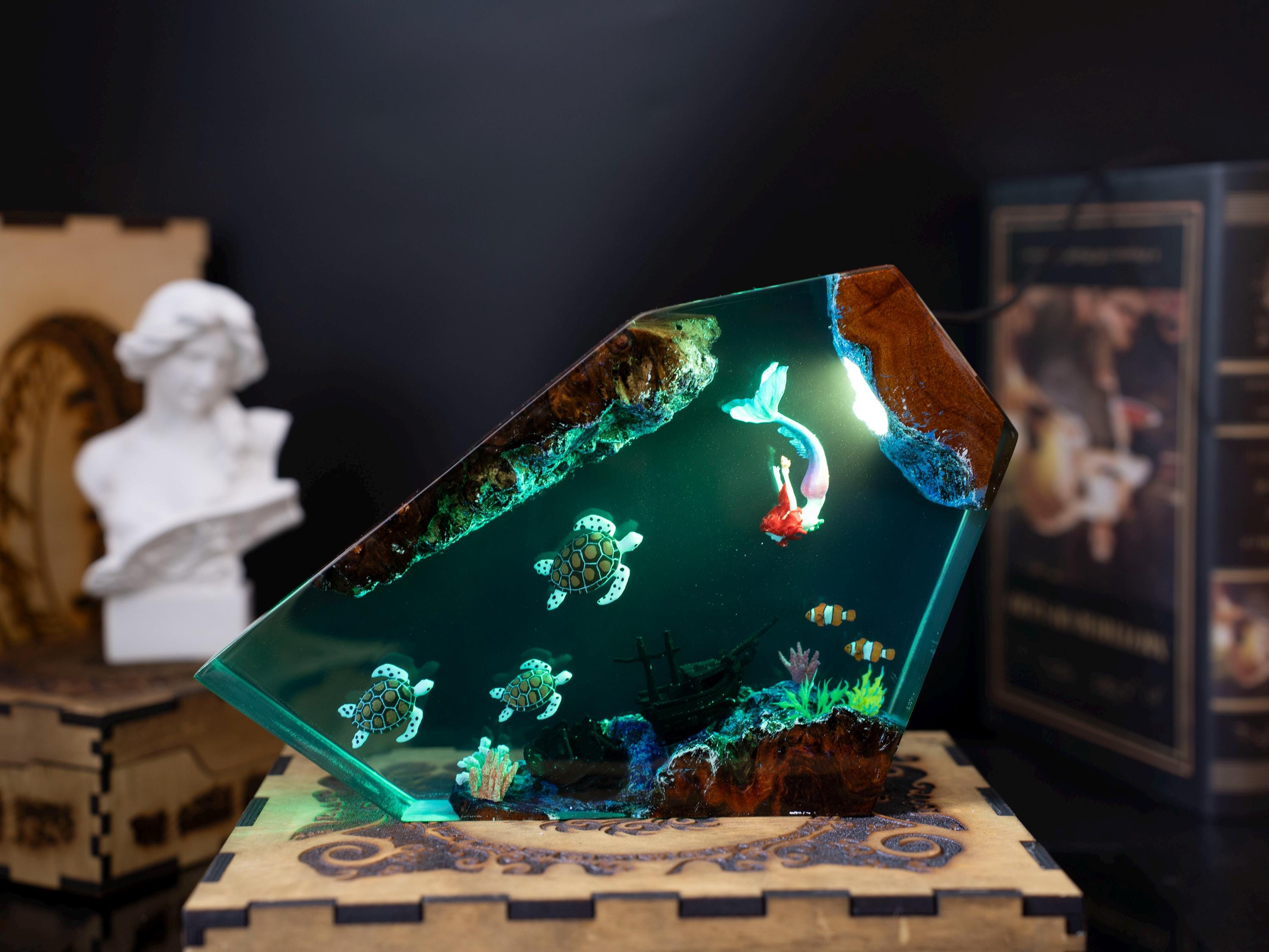 Turtle and Mermaid Resin night lights - Furniture and decor, resin lamp, gift for kid, Gift for mom, christmas gift