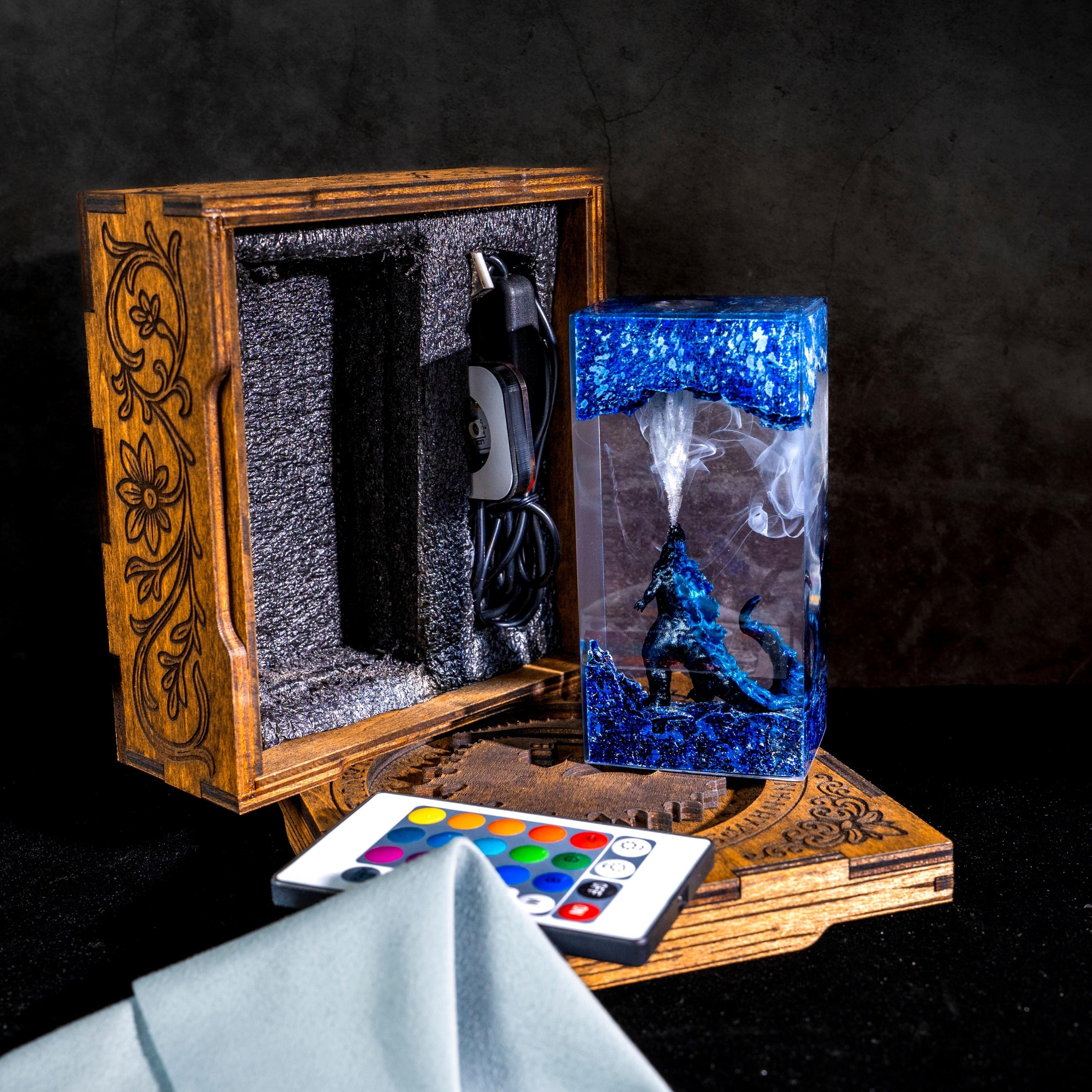 il_fullxfull.7424831362_hshm Godzilla Handmade decor Epoxy Lamp- diorama resin lamp, handmade gifts for him, home decoration, godzilla lamp, mother's day