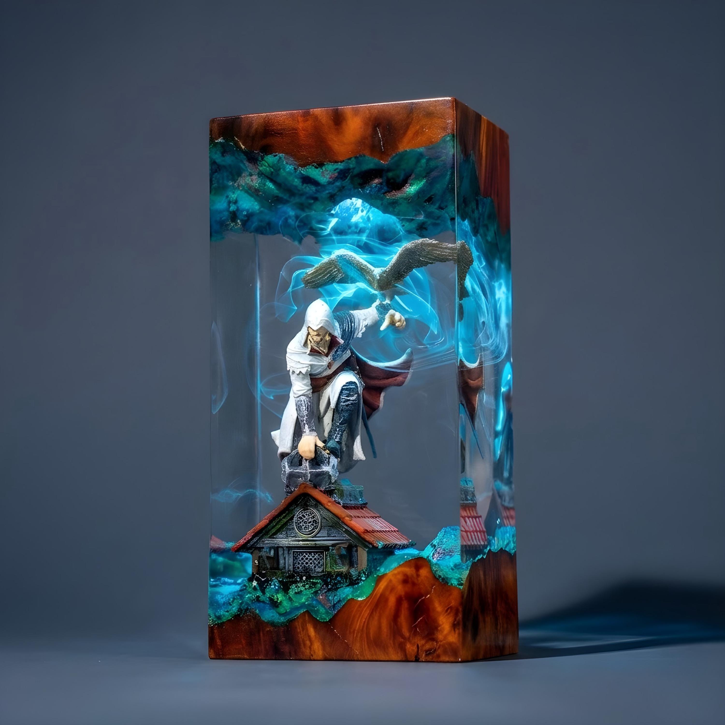 Ezio Auditore Resin Lamp, Assassin’s Creed Night Light, Handmade Epoxy Lamp, Assassin Figure Light, Gamer Room Decor, AC Gift for him