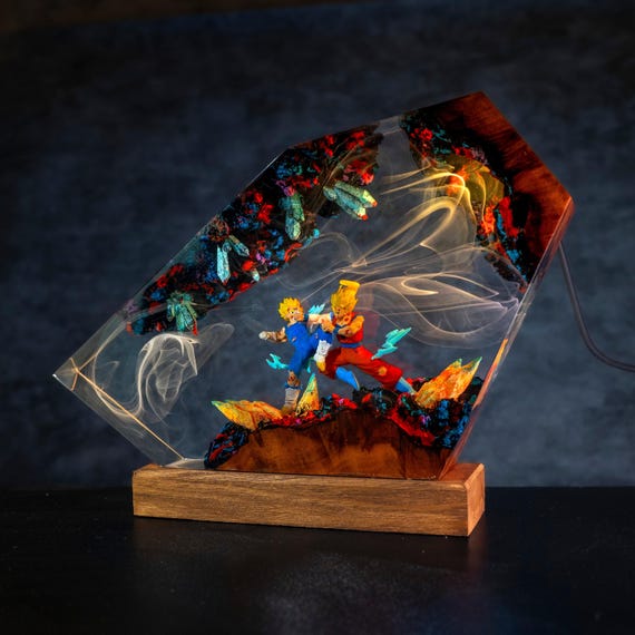 Dragon ball Majin Son goku and vegeta resin night light, anime resin lamp, playroom decore for him, Unique Gift for Anime Lovers