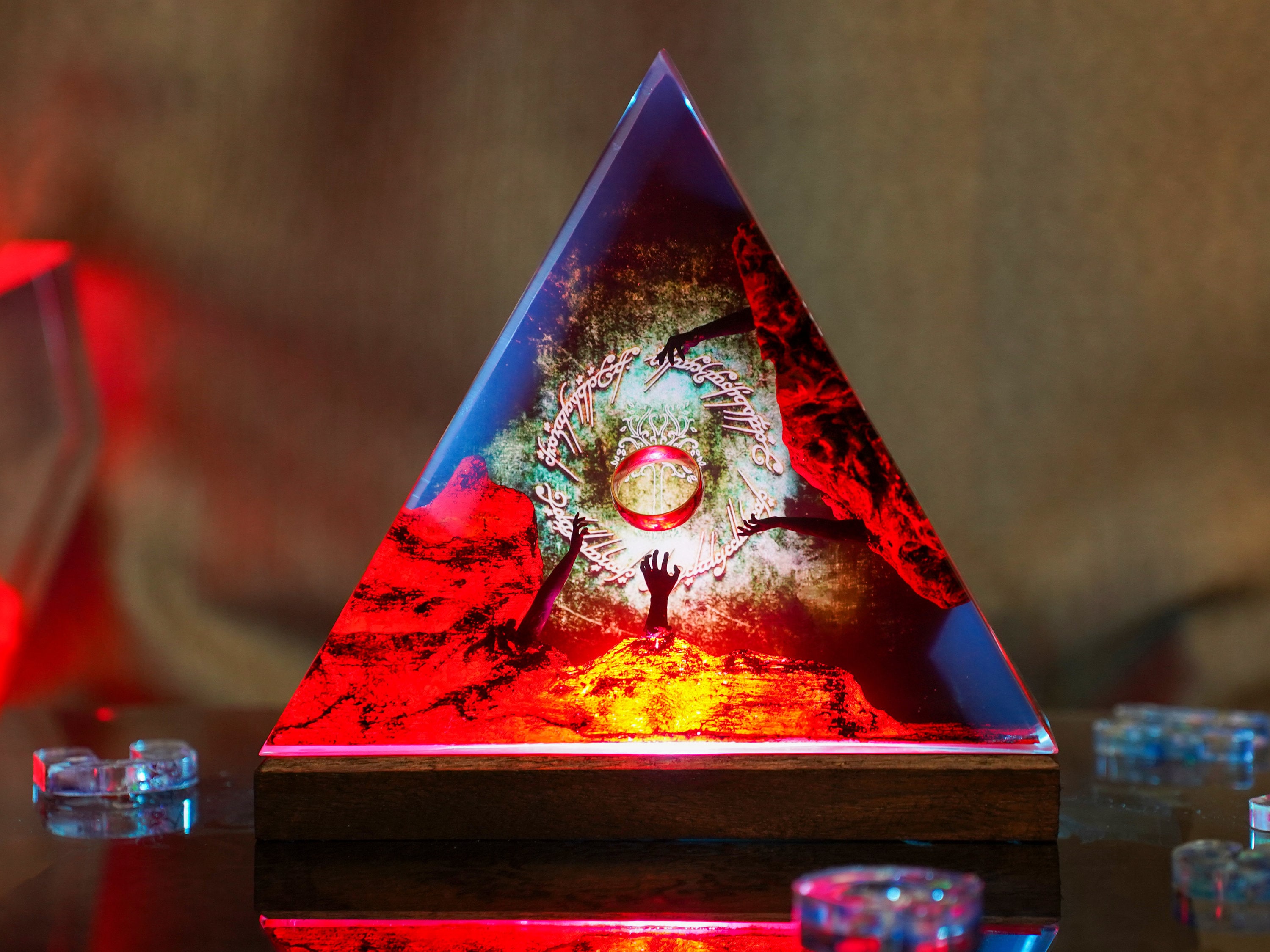 il_fullxfull.5959439163_j9vw Diorama Ring of the dark lord resin lamp, Volcano Lava Decor, Birthday Gift for him, sauron resin lamp