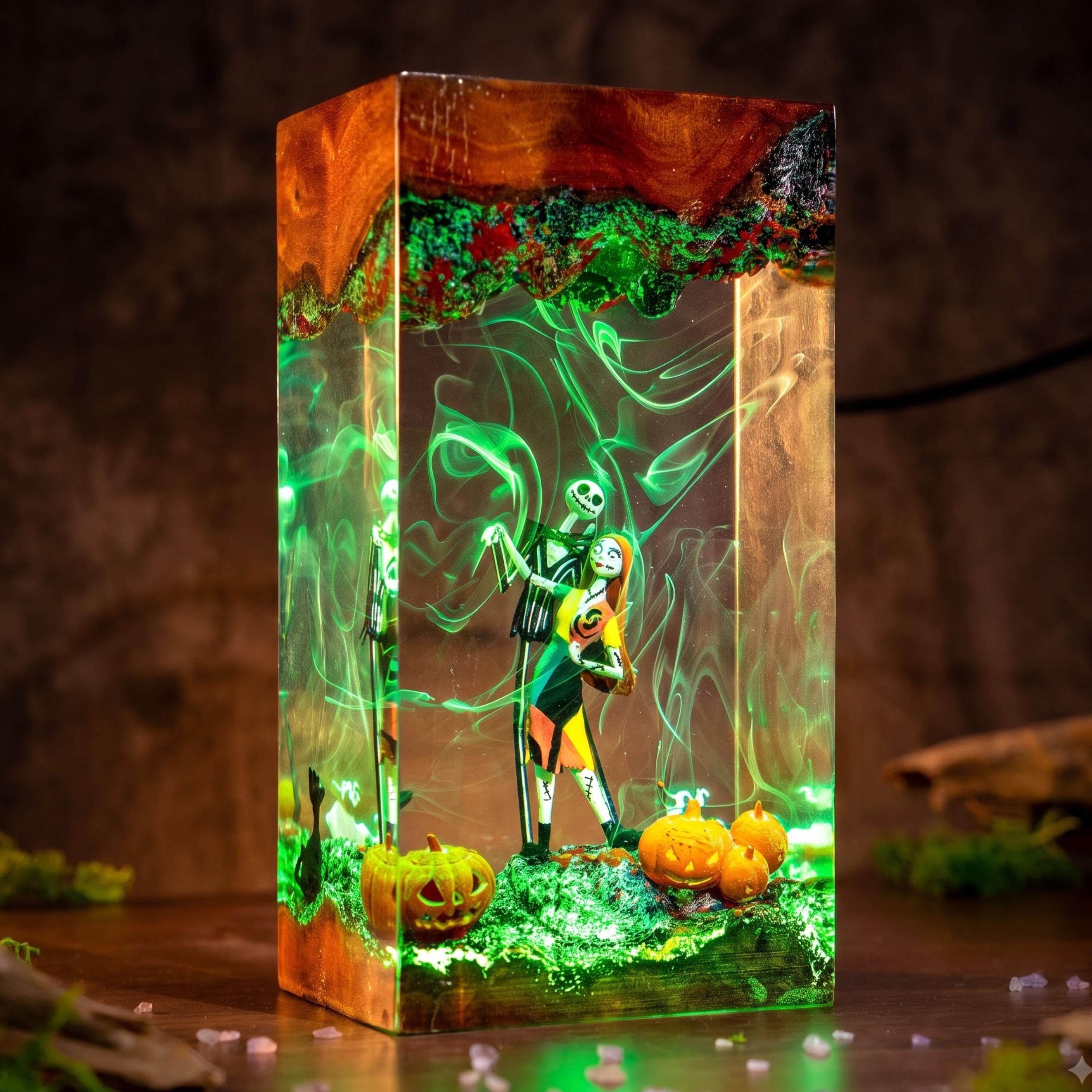 Halloween Jack Skellington Resin Lamp– Spooky Hand, Bats & Pumpkin