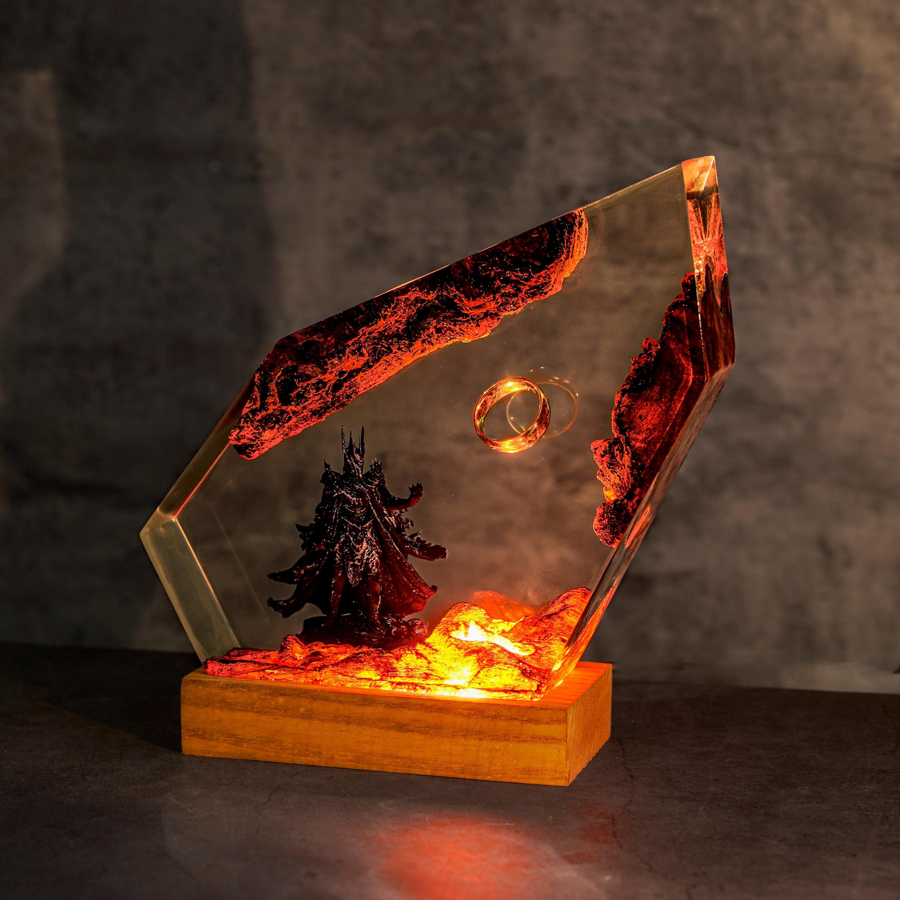 il_fullxfull.7482394440_iafc Rings of the dark lord Resin Night Light, diorama ring resin lamp, Lighting Home Decor, Resin Night Light, gift for mom, sauron resin lamp