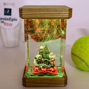 Ghost Trio Halloween Resin Lamp – Handmade Haunted House Diorama Light, Spooky Creatures Night Decor, gift for him
