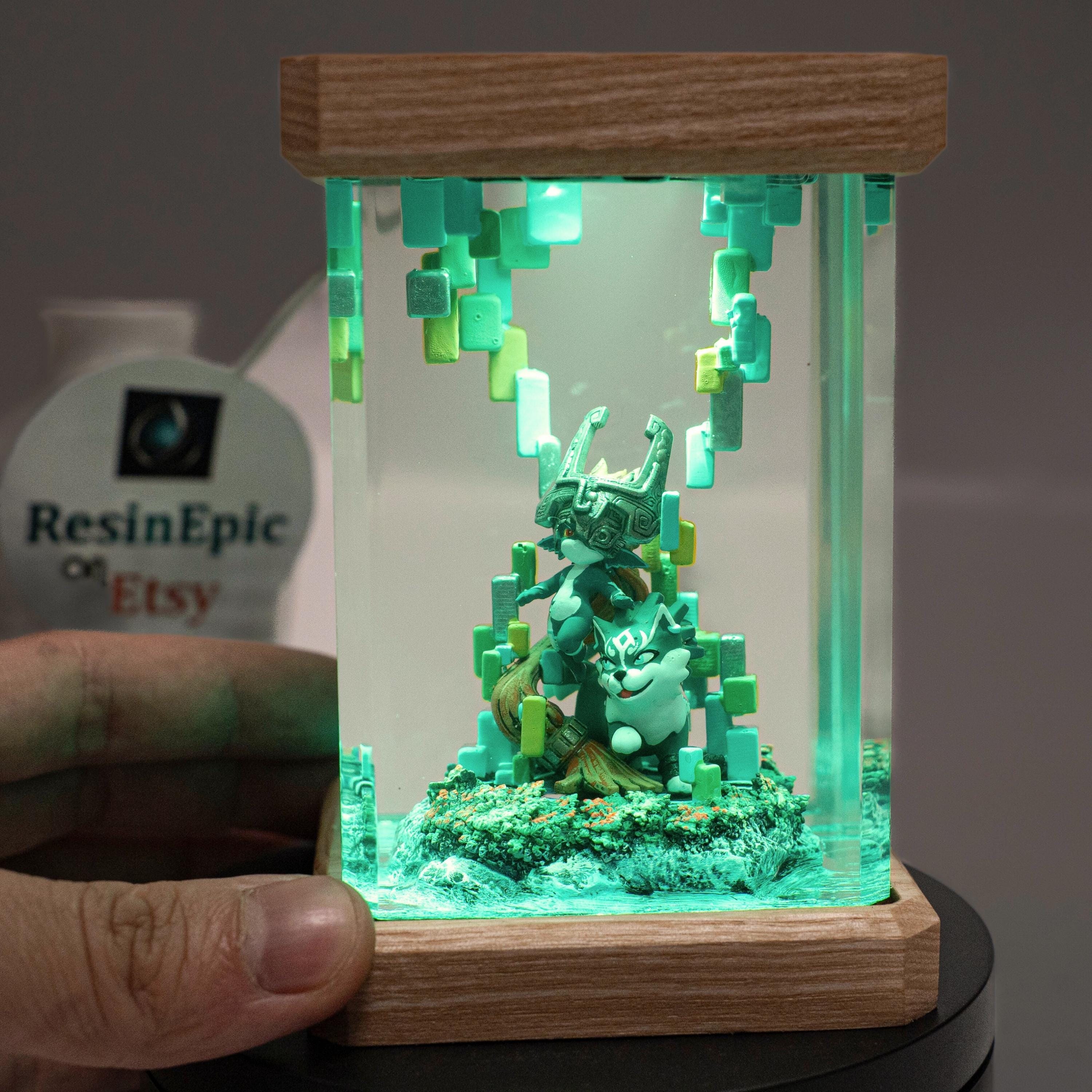 Midna and Wolf Link ZelDa Resin Night Light – Zelda Twilight Princess Diorama Lamp, Handmade Fantasy Game Decor, Gift for Gamers