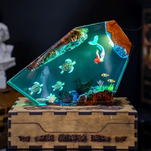 Turtle and Mermaid Resin night lights - Furniture and decor, resin lamp, gift for kid, Gift for mom, christmas gift