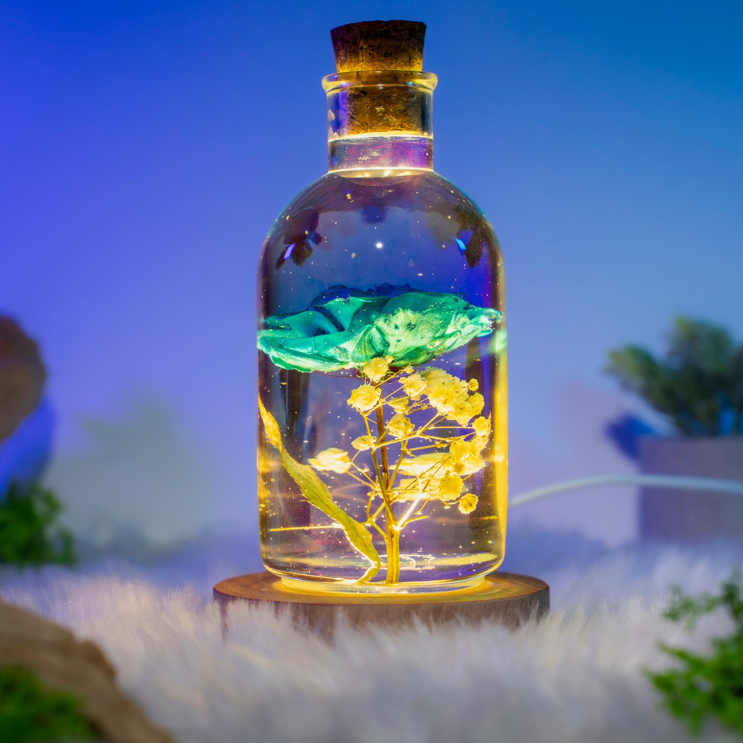 Immortal Flower epoxy lamp, Personalized wood engraved lamp, Romantic Flower Dome Lamp, Handmade Epoxy Lamp, Anniversary Gift