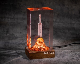 SpaceX Falcon Heavy resin night lights, Starship diorama lamp, Falcon Heavy resin lamp - Handmade Decor, desk lamp, art decor lamp