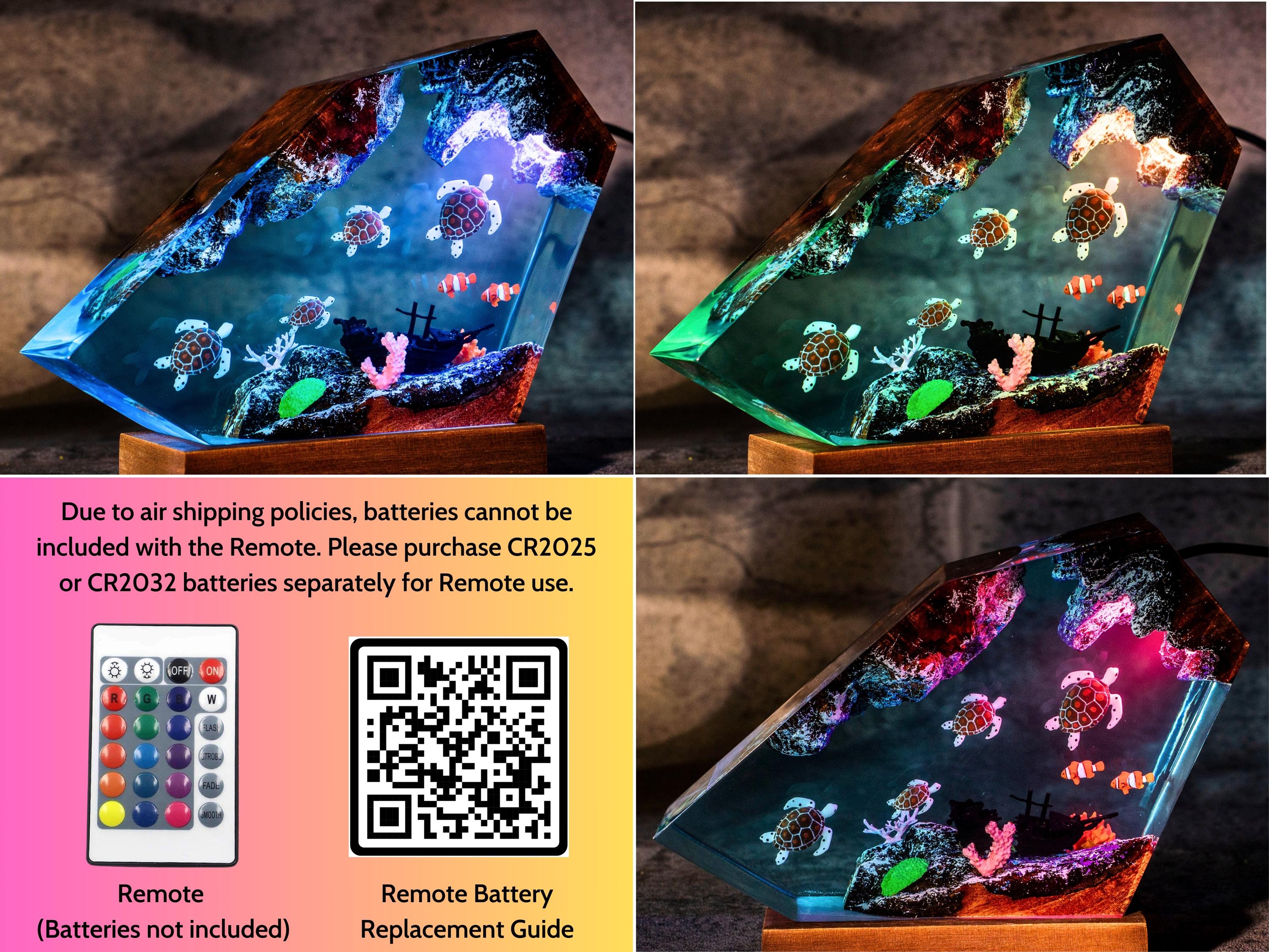 Turtle family and coral reef epoxy Resin Night Light - Handmade Ocean Decor, christmas gift