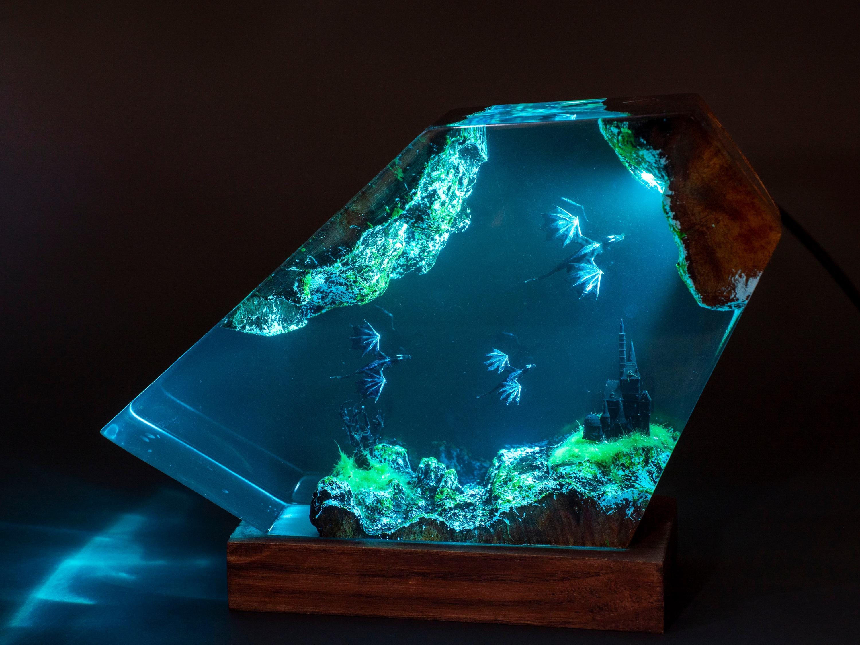 il_fullxfull.6307498636_d30i Dragons Resin Lamp – Handmade Night Light with Glowing Duo, 3D Dragon Table Lamp, Lighting Home decor, dragon lamp, gift for dad