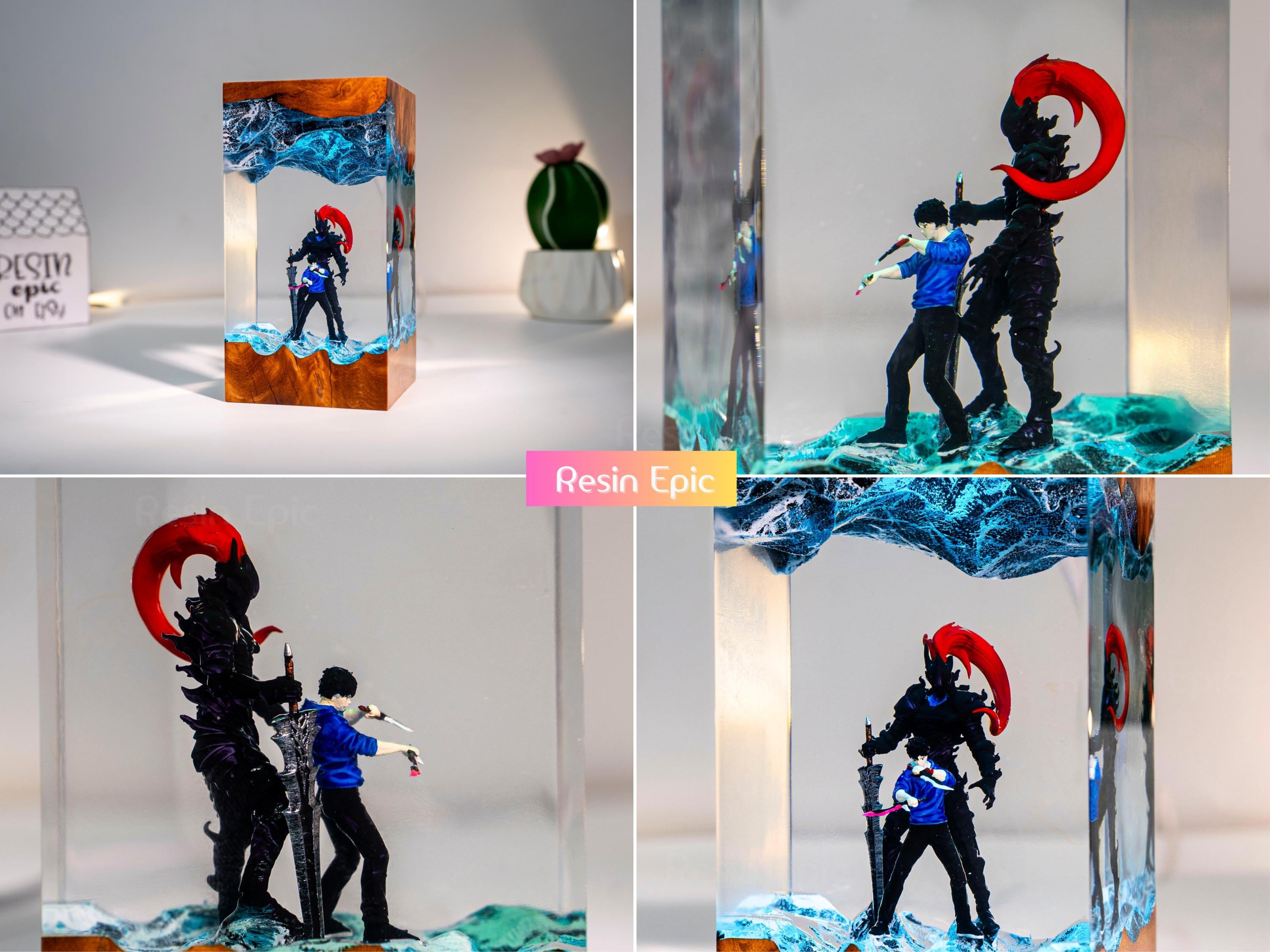 Mythical Shadow Warrior Resin Night Light, Custom Fantasy Duo Epoxy Lamp, Gaming Room Decor, Halloween lamp,