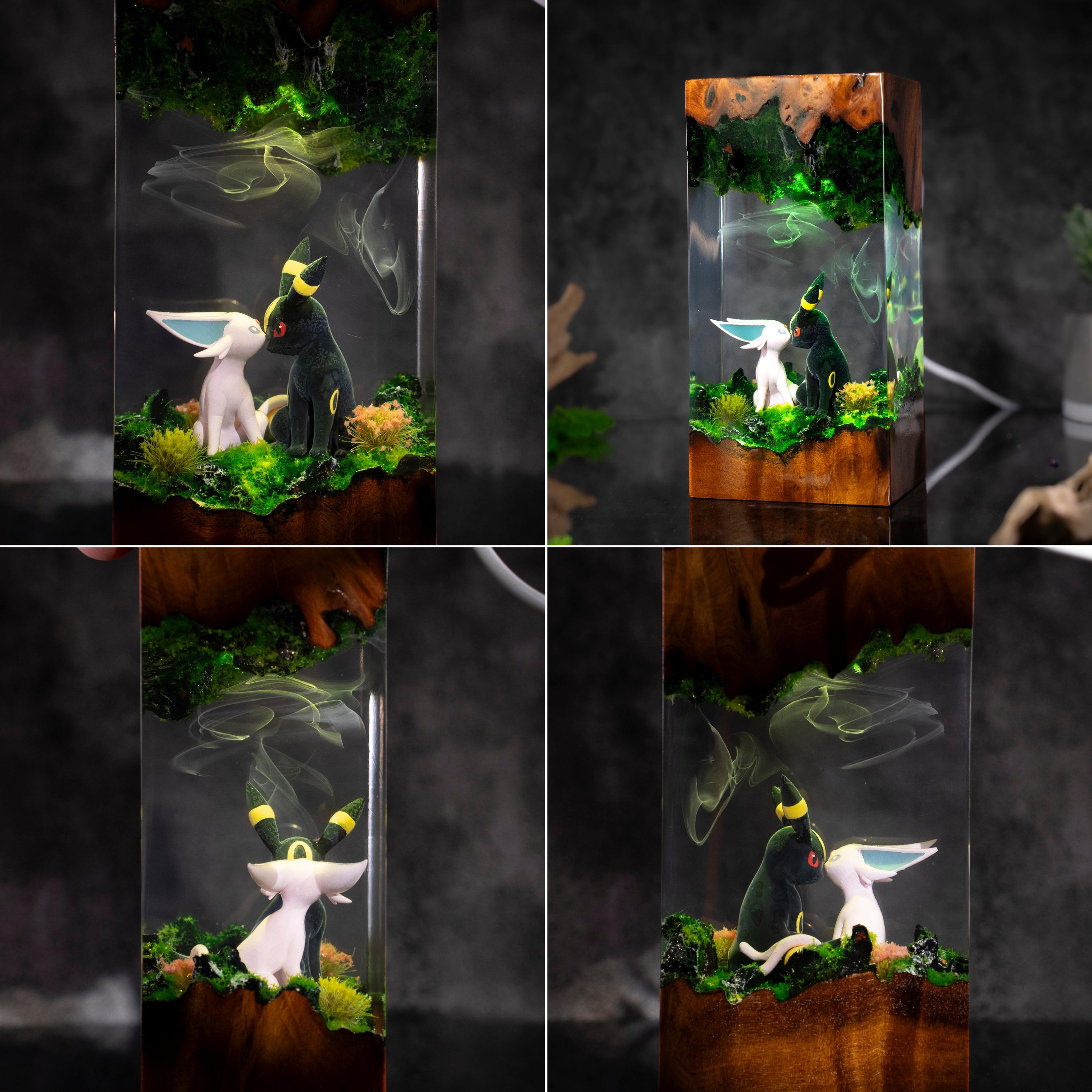 Pokemon epoxy wood lamp, Espeon umbreon resin lamp, pokemon gift, pokemon figure, gift for mom, resin night light
