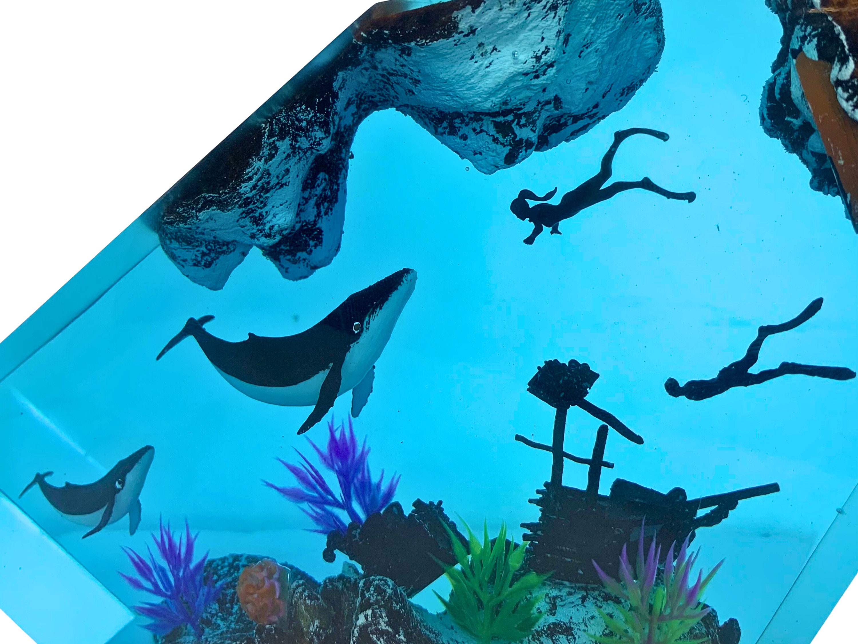 Whale Shark and Diver Resin Night Lights - Humpback whale Resin Ocean Lamp - Handcrafted Home Decor, Epoxy Resin Wood Rustic