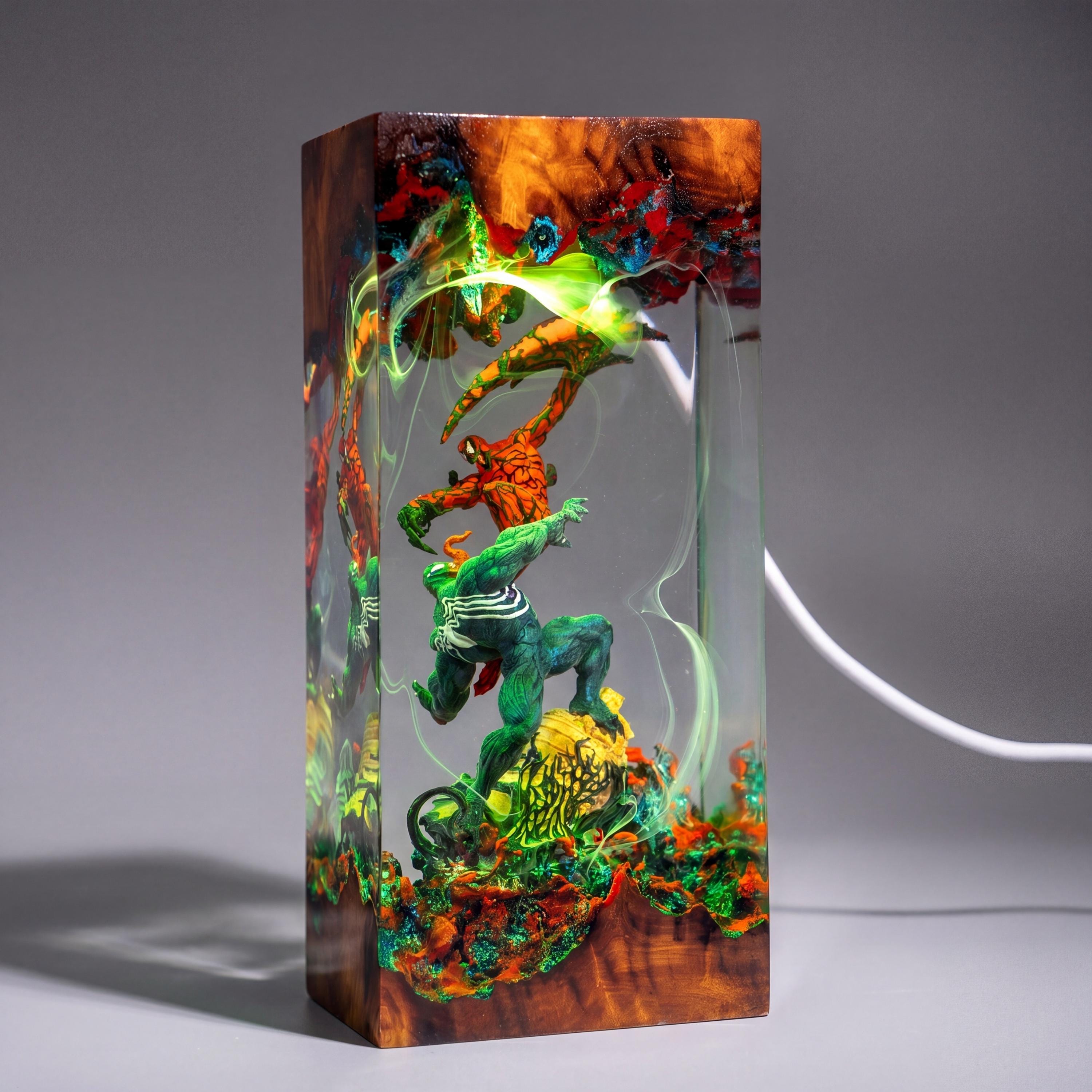 Venom & Spider Man Resin Lamp, Marvel resin Night Light, Superhero Battle Lamp for him, venom figure