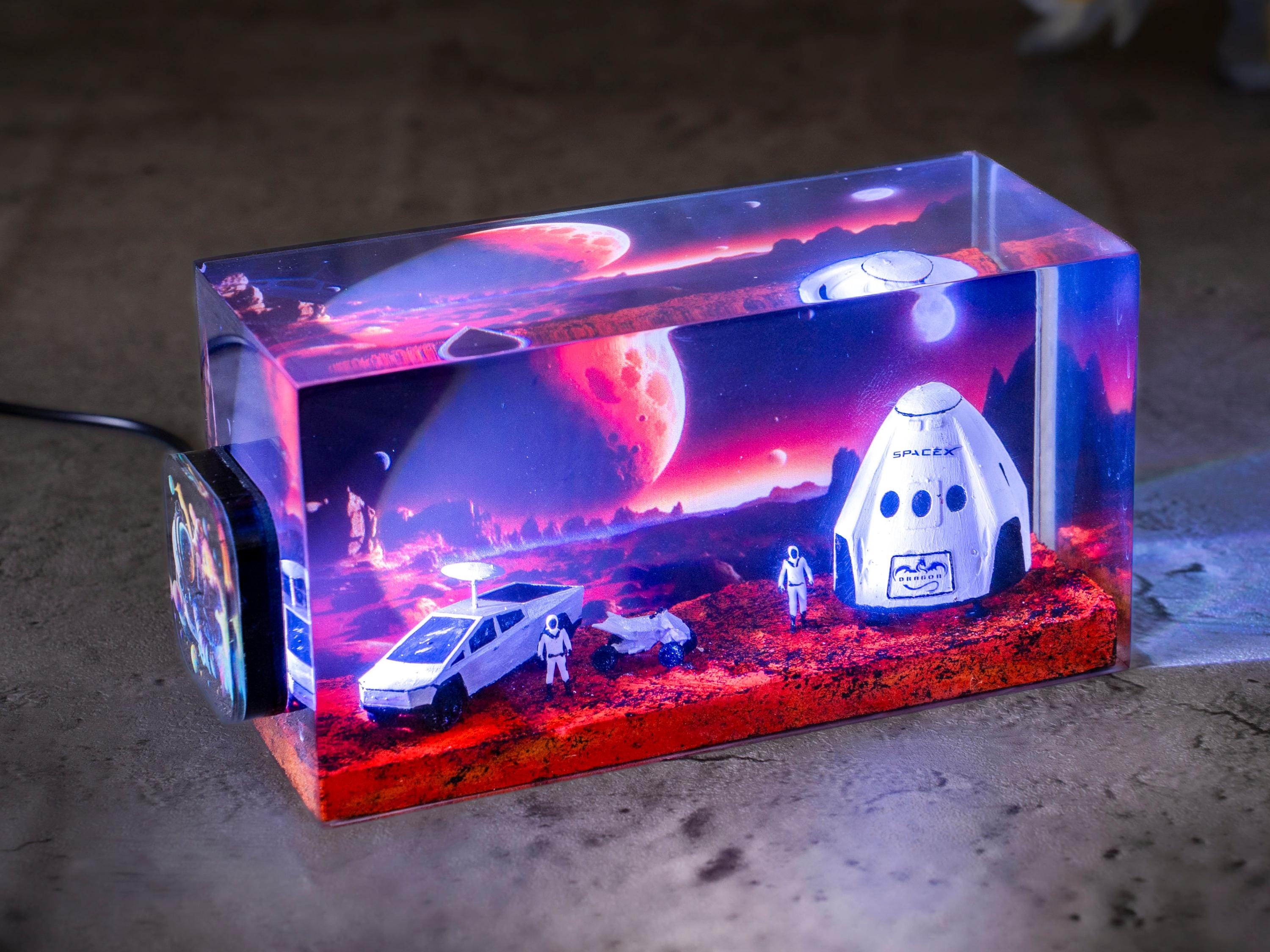 Space Shuttle Resin Lamp, NASA Shuttle Launch Light,– Cybertruck Diorama, Starlink Night Light, Futuristic Galaxy Decor Gift, Father's Day