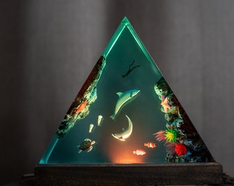 Dolphin, turtle & jellyfish Resin Night Light- Sea Creatures, Coral Beauty, Unique Gift for Ocean Lovers, Handmade Ocean Decor, gift for him
