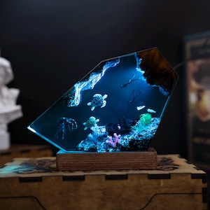 Turtle & Octopus Epoxy Resin Night Light - Unique Gift for her, art decor lamp, resin lamp, desk lamp, gift for kids, Father&#39;s day