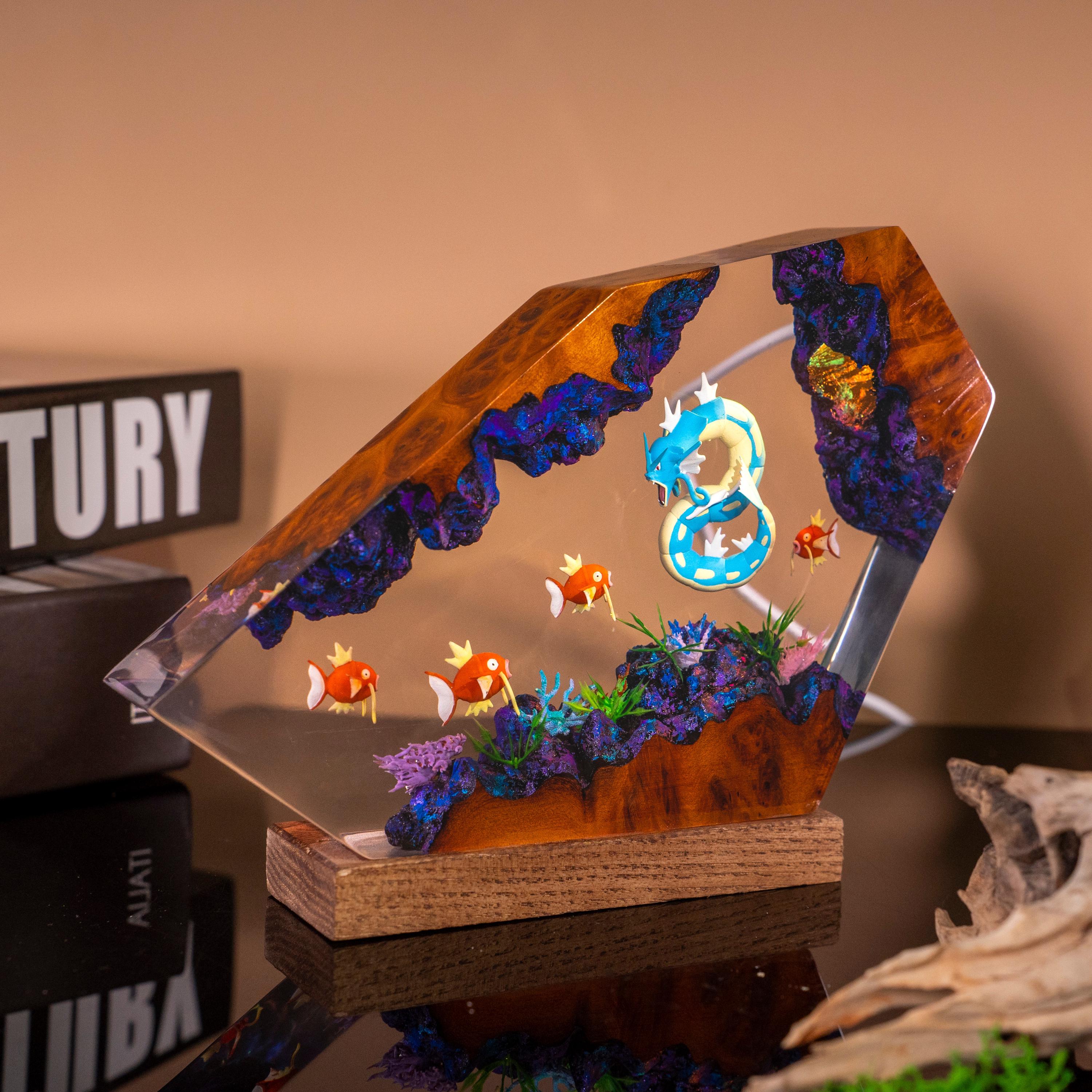 Magikarp Gyarados Evolution Resin Lamp, Pokemon Night Light, gift for kids, Handmade Epoxy Diorama Fantasy gifts, mothet's day