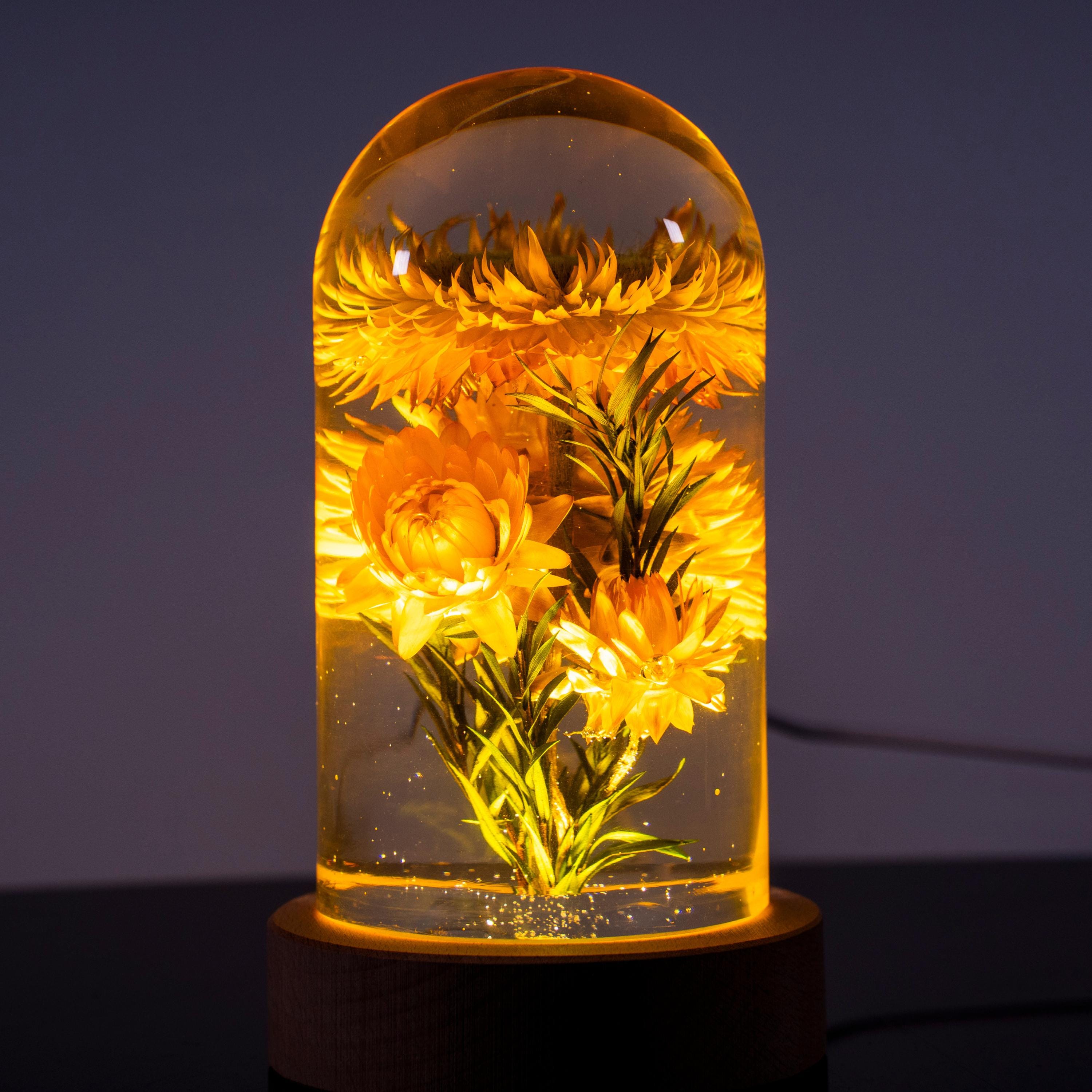 Immortal Flower epoxy lamp, Personalized wood engraved lamp, Romantic Flower Dome Lamp, Handmade Epoxy Lamp, Anniversary Gift