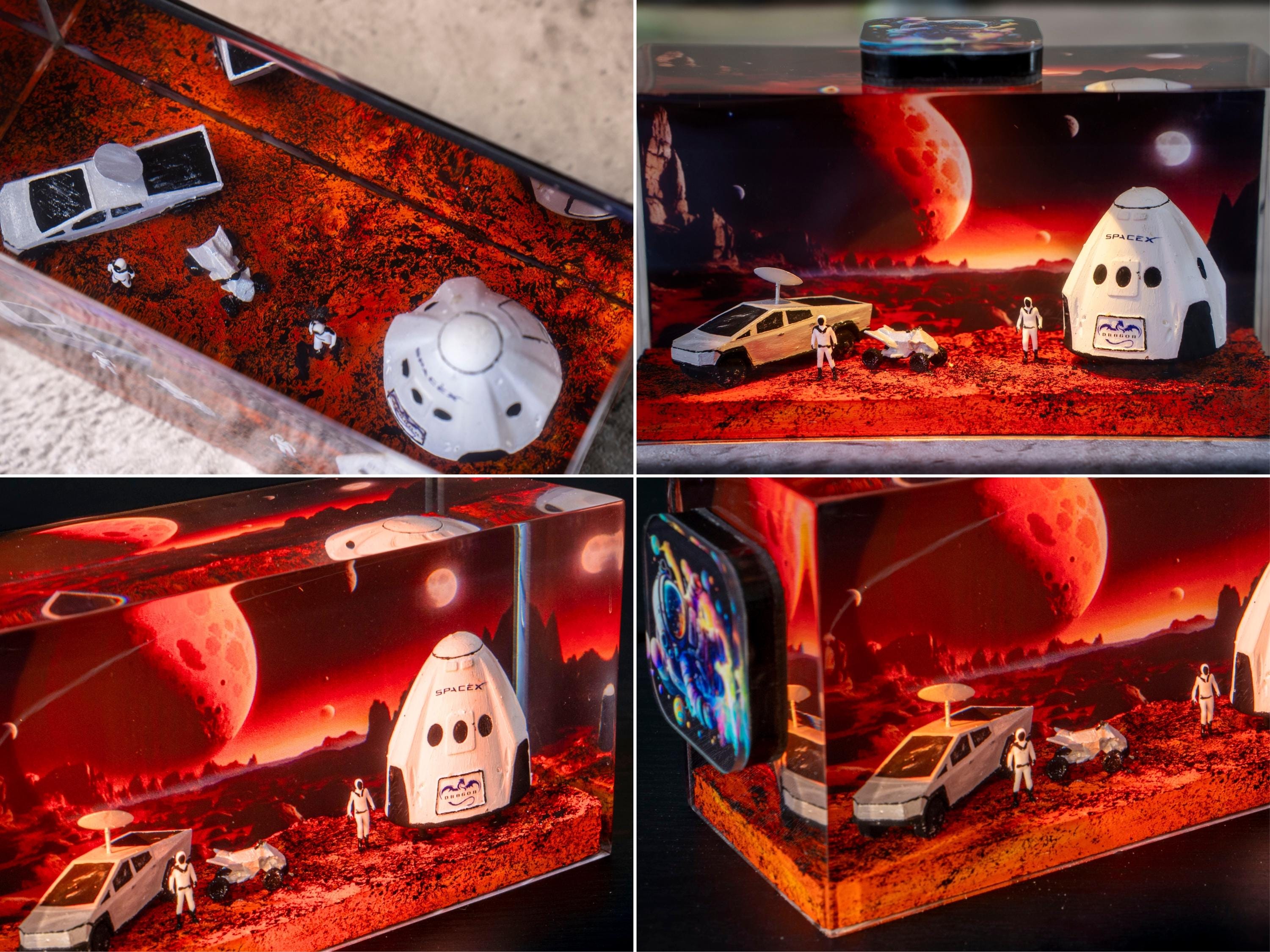 Space Shuttle Resin Lamp, NASA Shuttle Launch Light,– Cybertruck Diorama, Starlink Night Light, Futuristic Galaxy Decor Gift, Father's Day