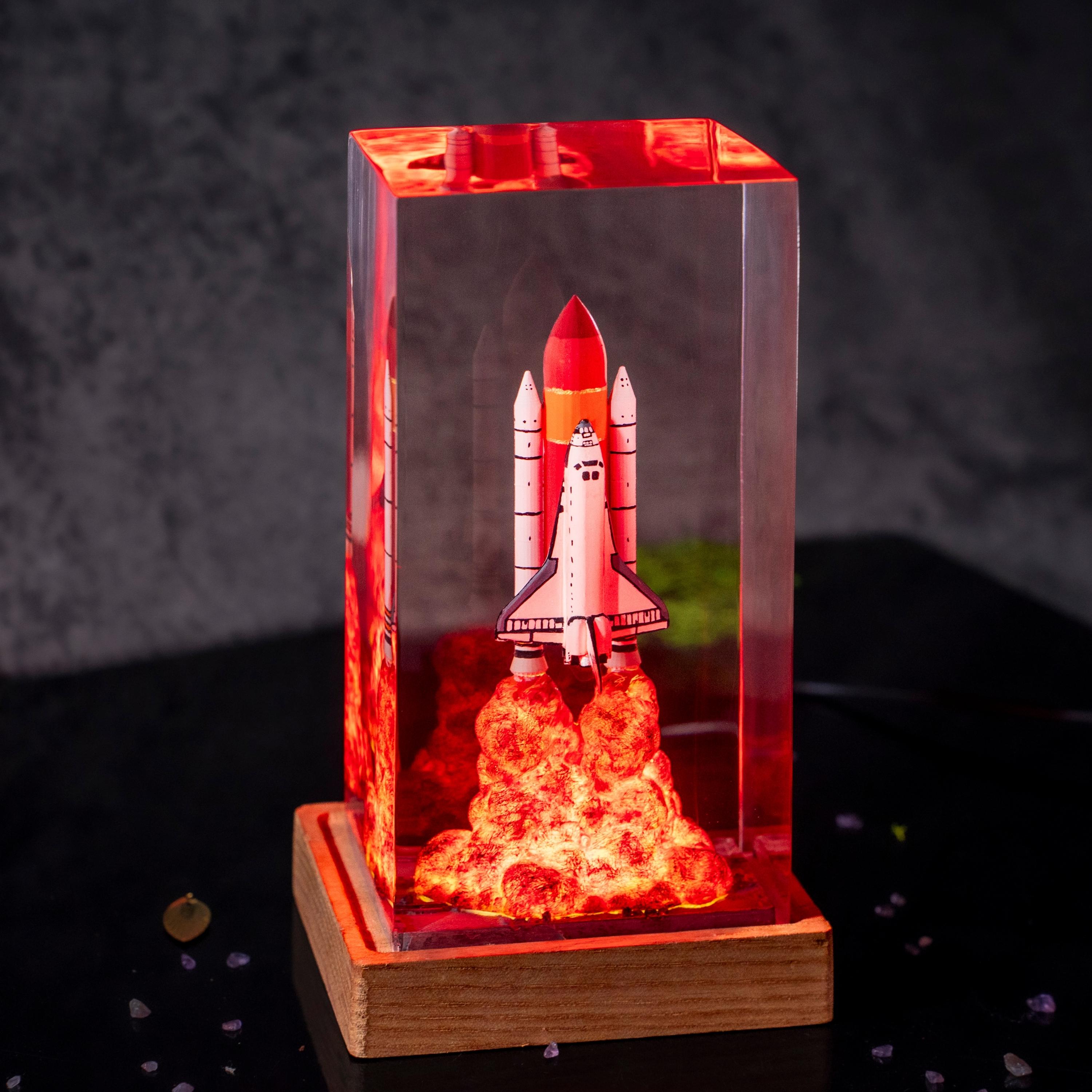 Space Shuttle Resin Lamp, NASA Shuttle Launch Light,– Cybertruck Diorama, Starlink Night Light, Futuristic Galaxy Decor Gift, Father's Day