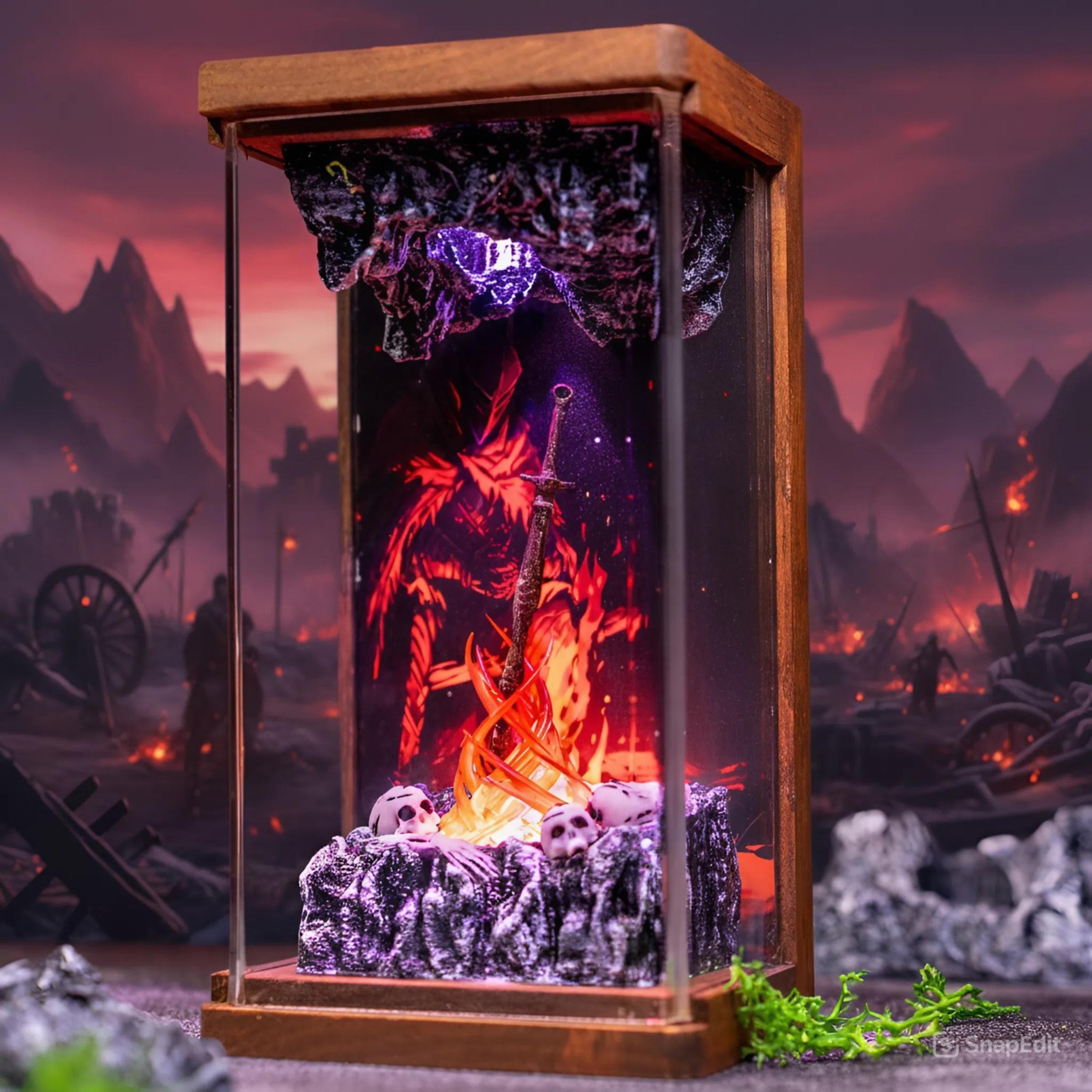 Resting place in D.ark Sou.ls Night Light - Epoxy Game Gifts, Dark S0uls Bonfire 3D Diorama, Bonfire of the Undead