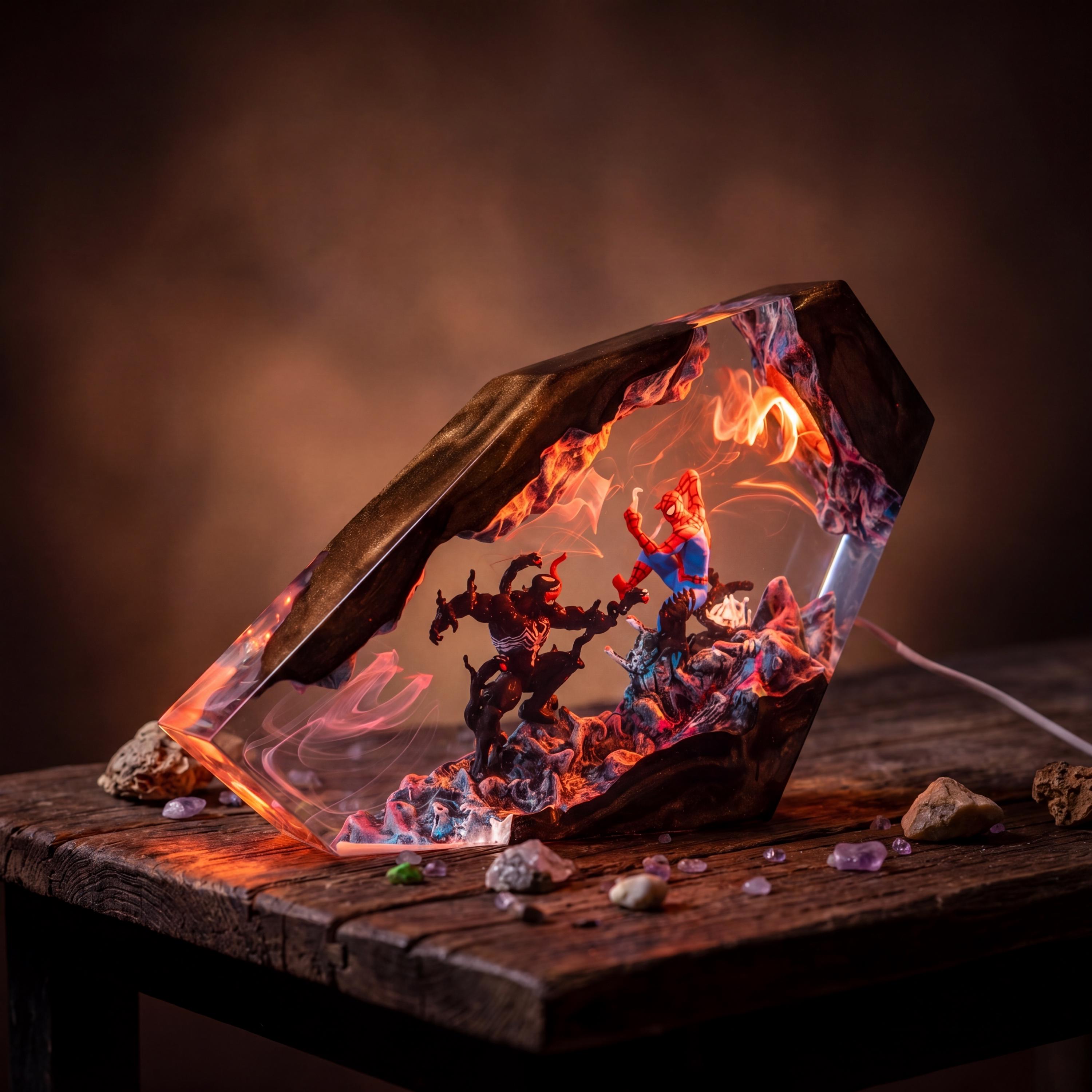 Venom & Spider Man Resin Lamp, Marvel resin Night Light, Superhero Battle Lamp for him, venom figure