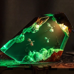 Dragons Resin Lamp – Handmade Night Light with Glowing Duo, 3D Dragon Table Lamp, Lighting Home decor, dragon lamp, gift for dad