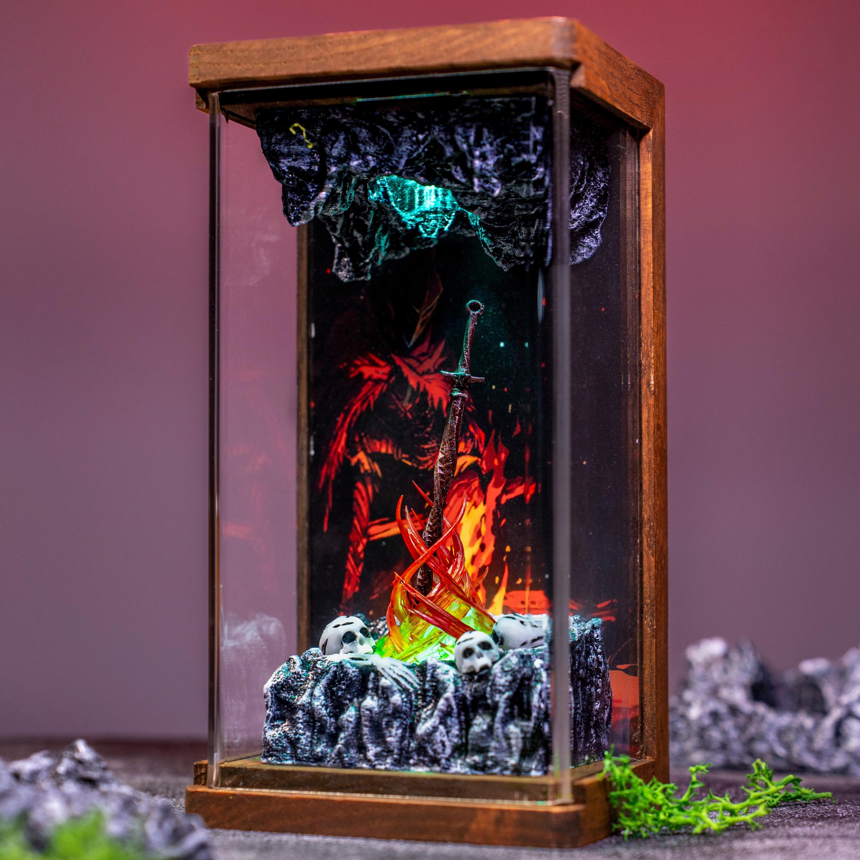 Resting place in D.ark Sou.ls Night Light - Epoxy Game Gifts, Dark S0uls Bonfire 3D Diorama, Bonfire of the Undead