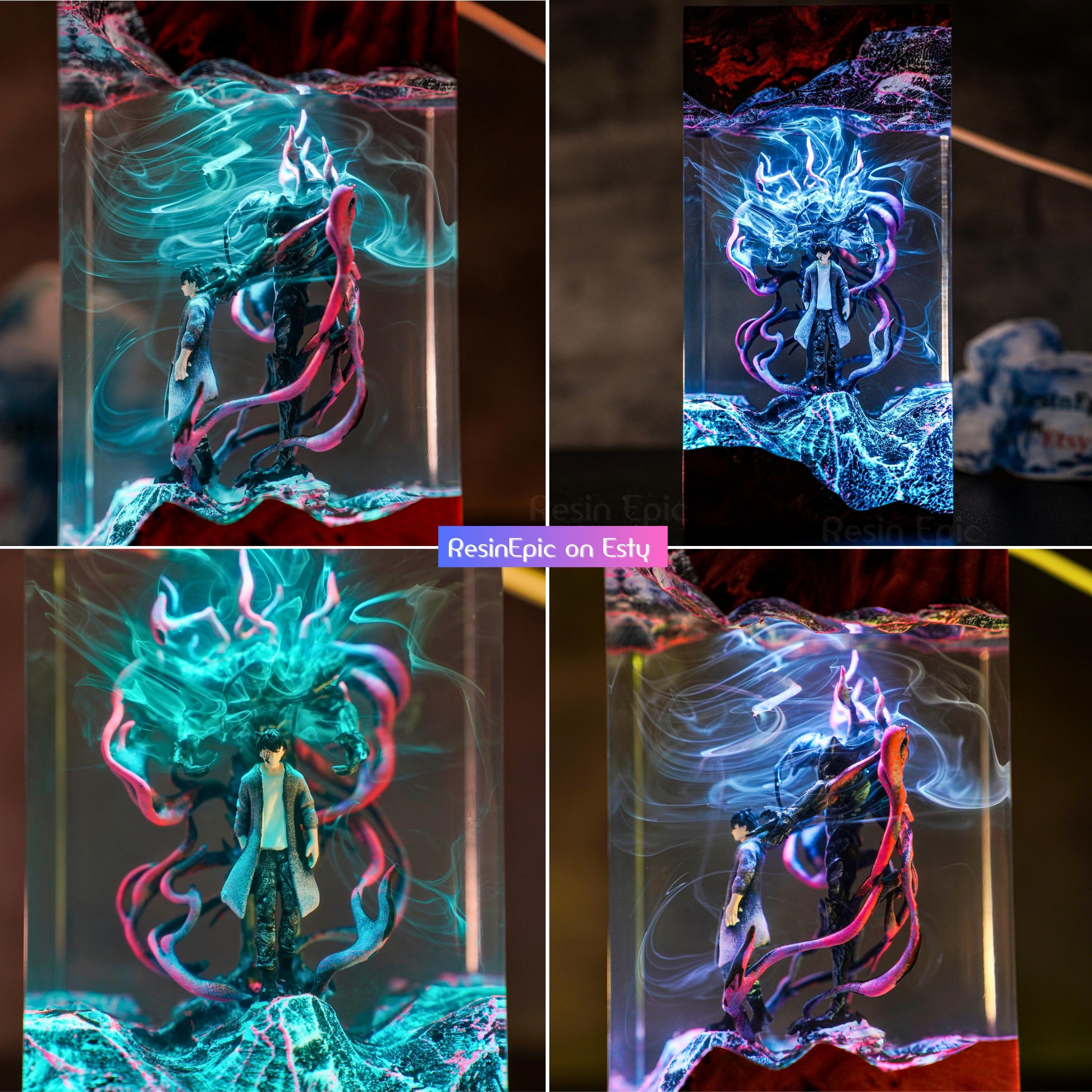 Solo Leveling Shadow Warrior Resin Lamp – Sung Jin-Woo Inspired Epoxy Diorama Night Light