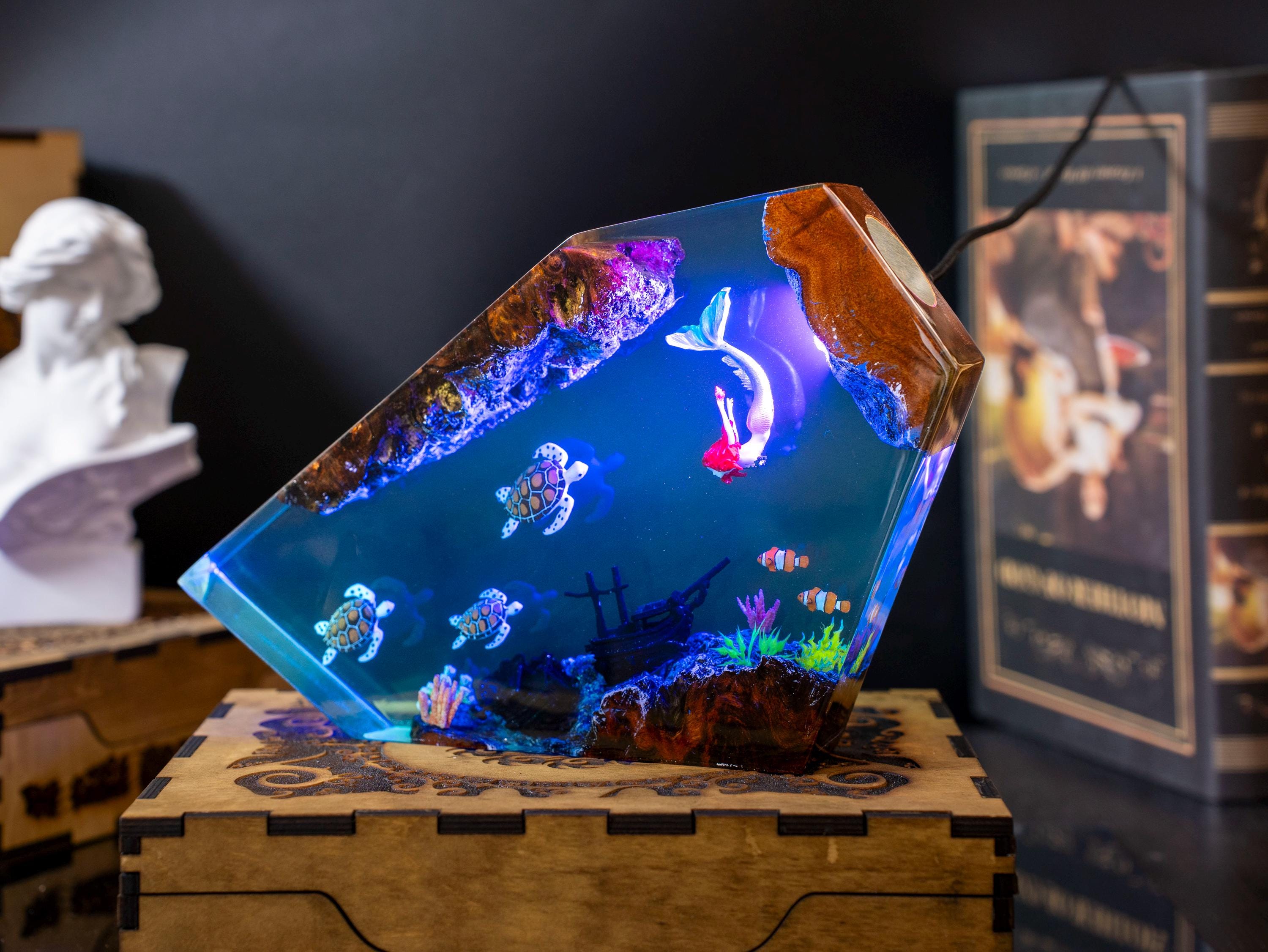 Turtle and Mermaid Resin night lights | Unique gift for daughter, Clownfish resin lamp - A picture of The Ocean in miniature, gift for mom