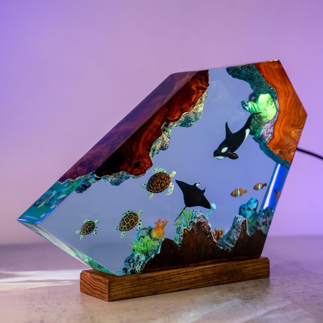 Killer Whales and Turtle Resin Night Lights - Resin Ocean Lamp