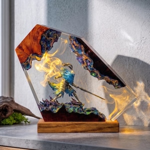 Lámpara de resina Abyss Watcher, luz nocturna de Dark Souls III, Rey Sin Nombre, decoración estilo Soulslike, arte de fantasía oscura, ideas para regalos de Navidad