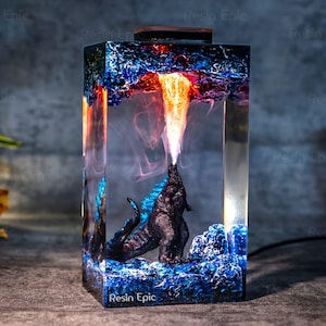 Monster in the city Epoxy resin lamp - diorama resin lamp, handmade gifts for him, home decoration, godzilla lamp