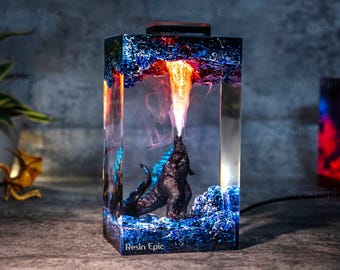 Godzilla Handmade decor Epoxy Lamp- diorama resin lamp, handmade gifts for him, home decoration, godzilla lamp, mother's day