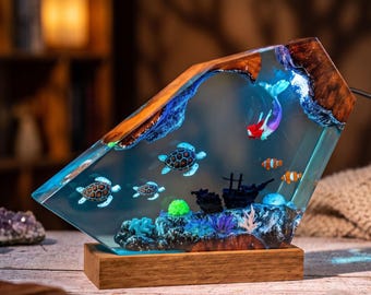 Mermaid Resin Lamp, Sea Turtle Ocean Night Light, Underwater Fantasy Decor, Mermaid Lover Gift, christmas gift ideas for kids