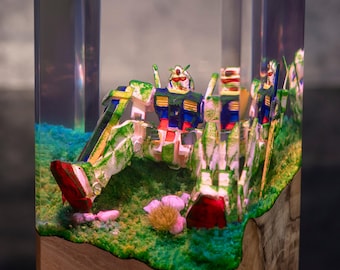 Rebirth Robot Resin Lamp – Handmade Mecha Diorama Light, Futuristic Anime Decor, Unique Gamer Gift for him