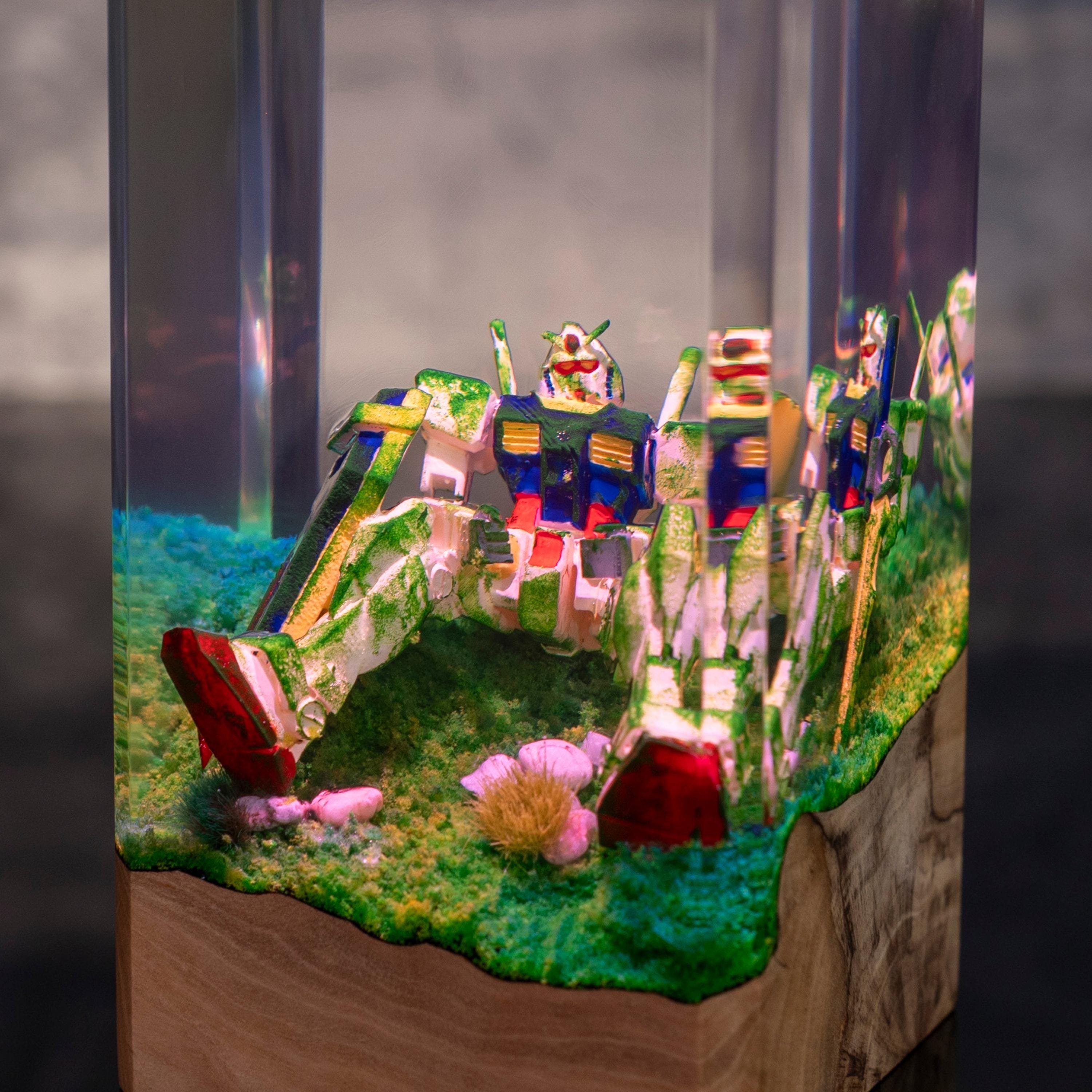 Rebirth Robot Resin Lamp – Handmade Mecha Diorama Light, Futuristic Anime Decor, Unique Gamer Gift for him