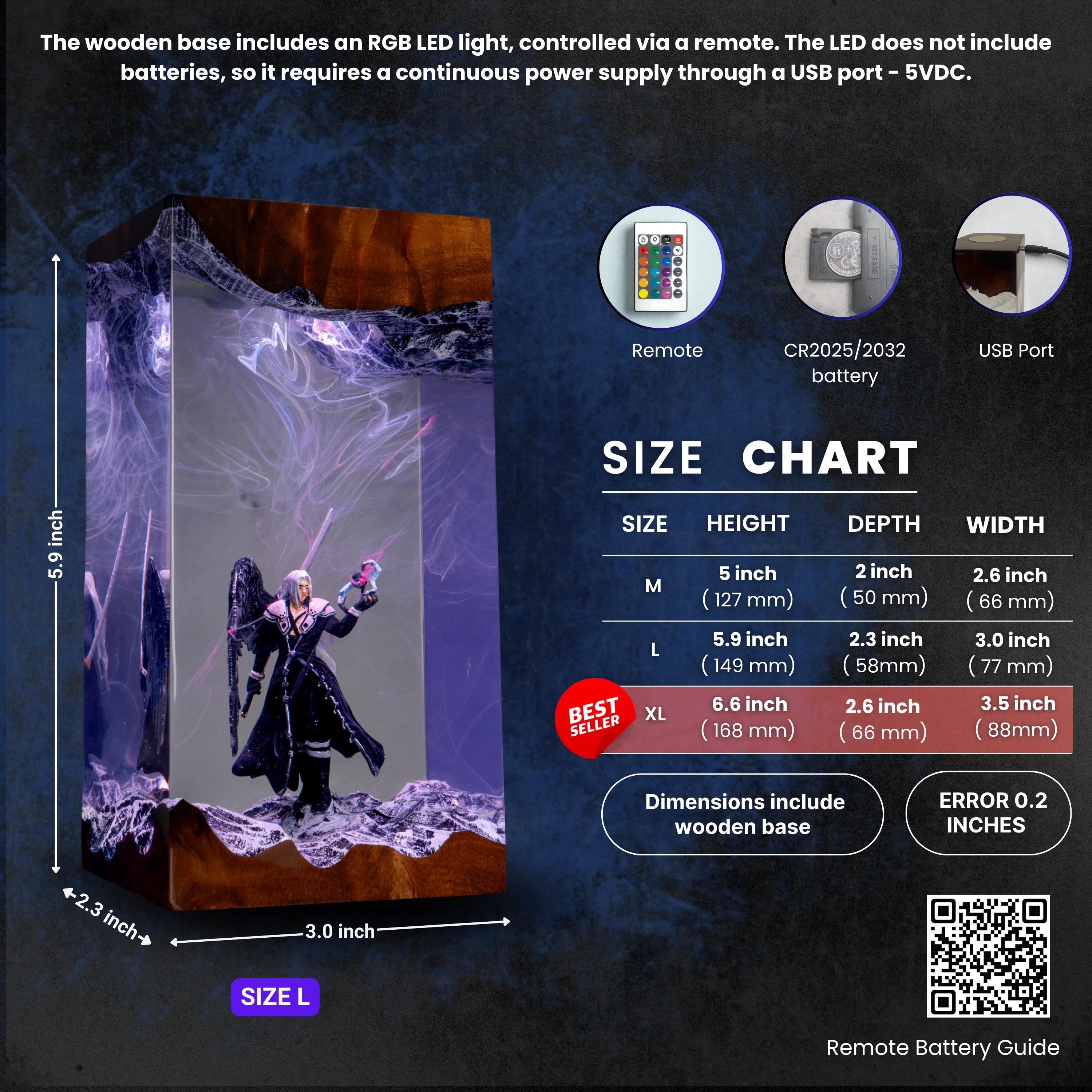Custom Sephiroth and Cloud Resin Night Light, Epoxy Wood Night Lamp,  FF7 Collector Gift, father's day gift ideas