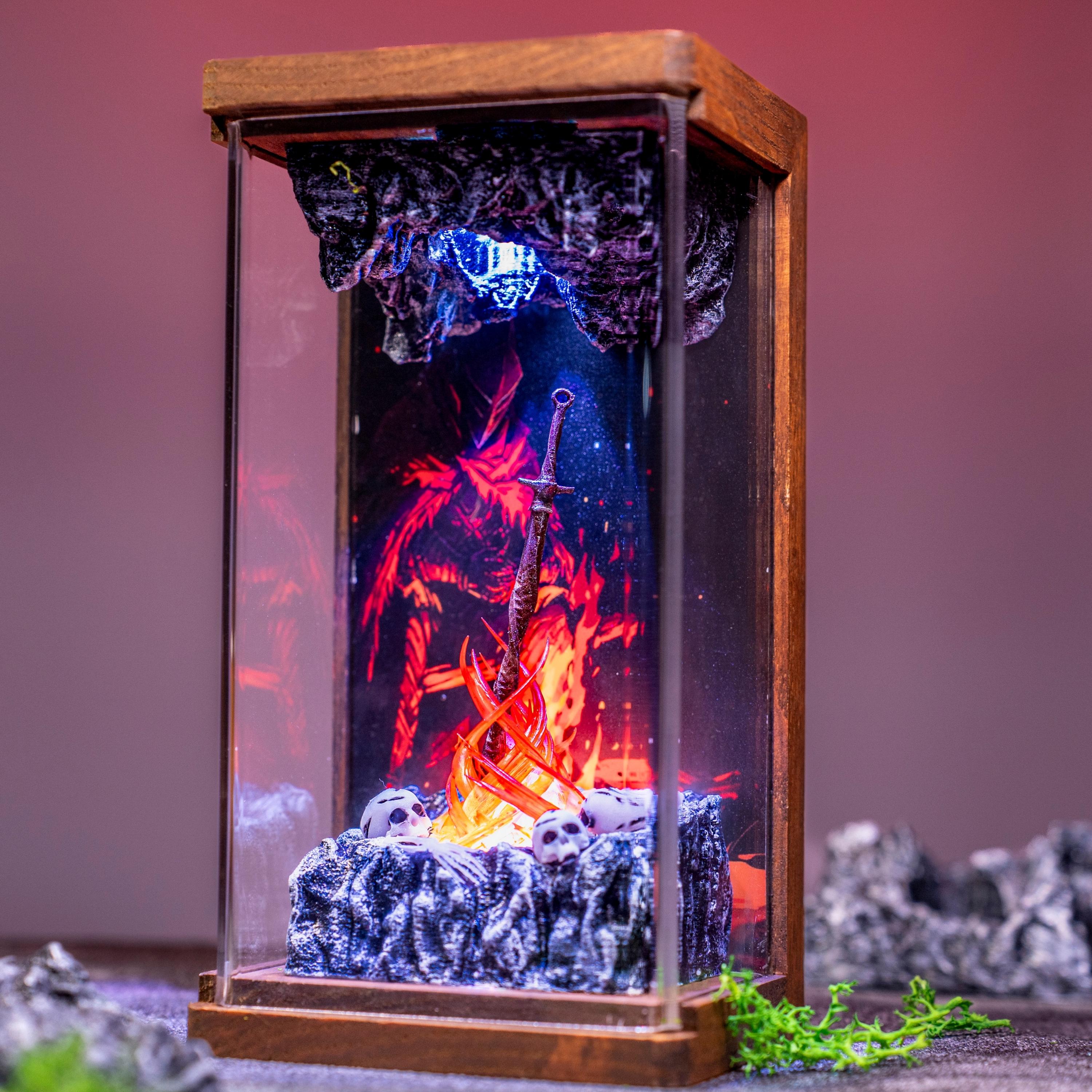Resting place in D.ark Sou.ls Night Light - Epoxy Game Gifts, Dark S0uls Bonfire 3D Diorama, Bonfire of the Undead