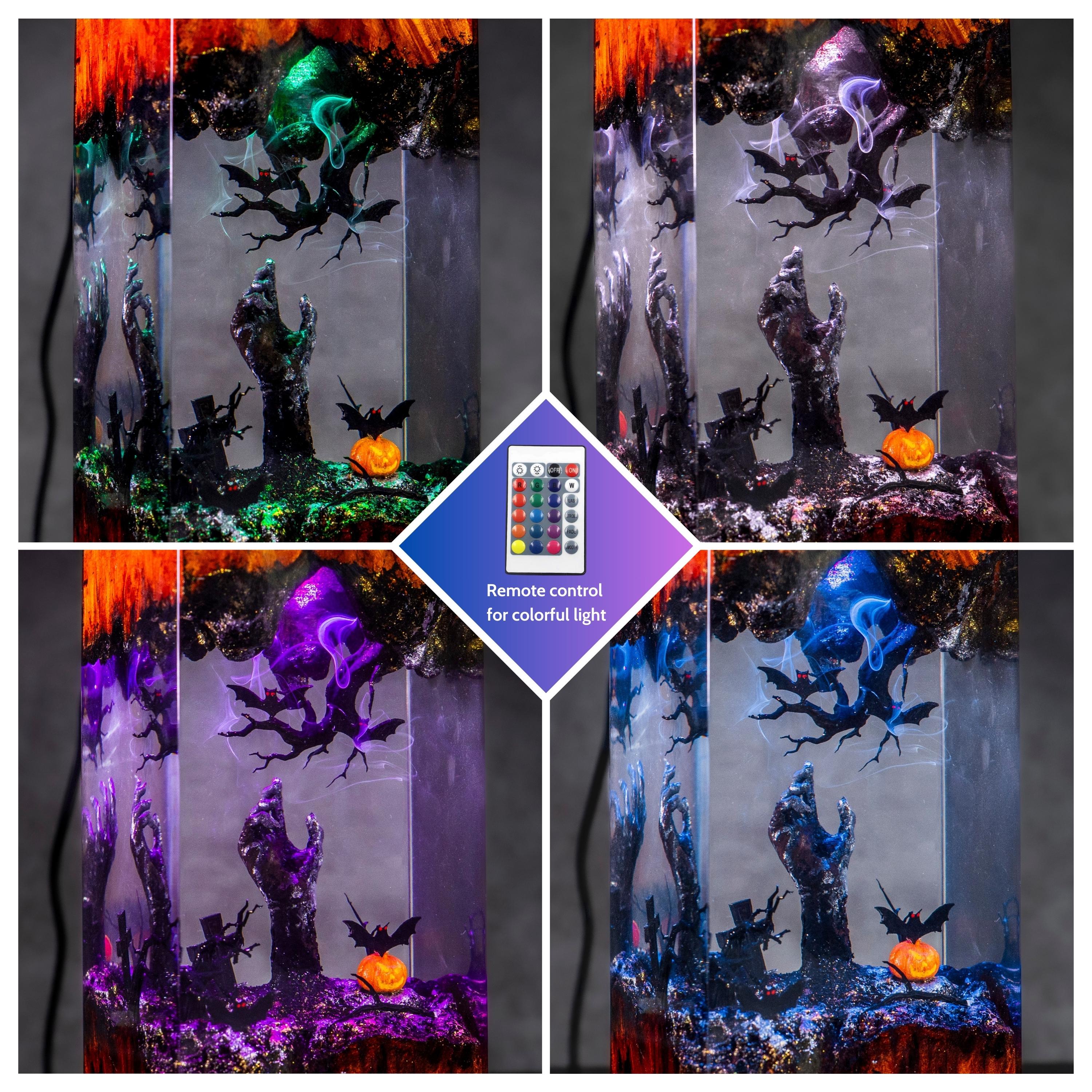 Halloween Resin Epoxy Night Lamp – Spooky Hand, Bats & Pumpkin Gothic Home Decor Light, Halloween light for decor