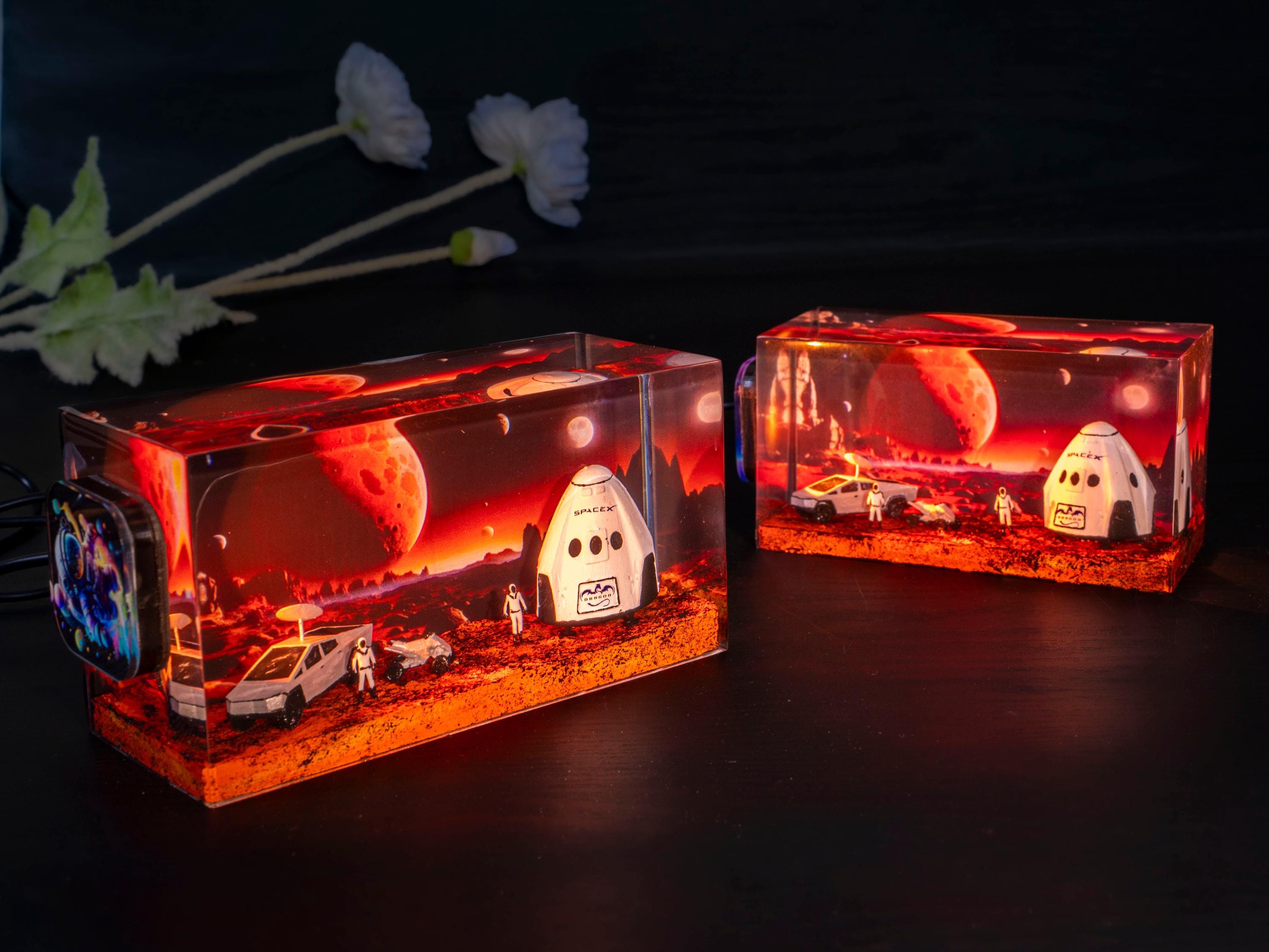 Space Shuttle Resin Lamp, NASA Shuttle Launch Light,– Cybertruck Diorama, Starlink Night Light, Futuristic Galaxy Decor Gift, Father's Day