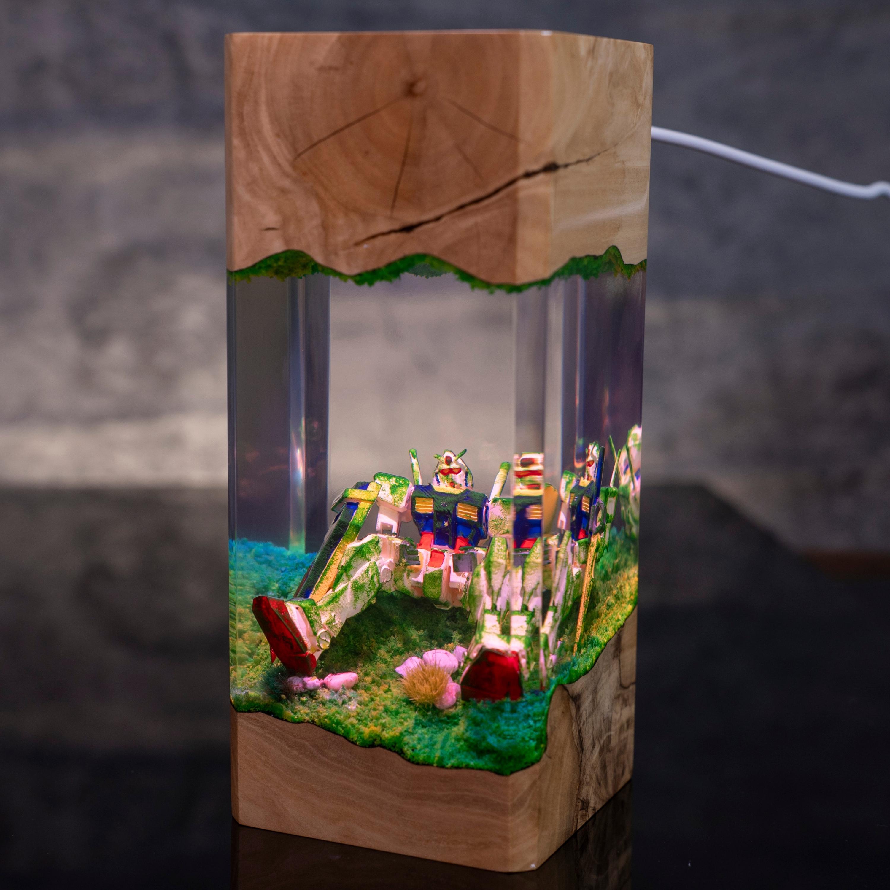 Rebirth Robot Resin Lamp – Handmade Mecha Diorama Light, Futuristic Anime Decor, Unique Gamer Gift for him